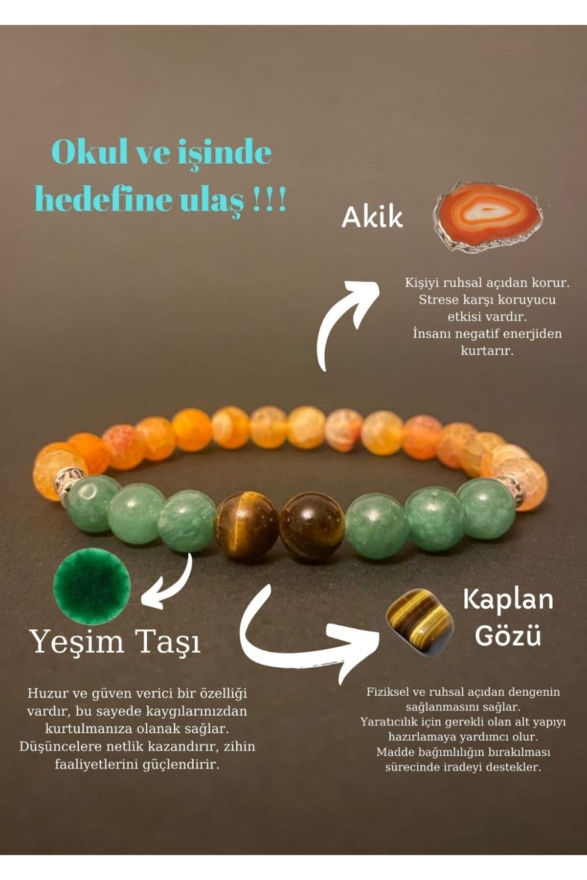 Doğal Taşlar Doğal Tas Bileklik (yeşim Taşı - Kaplan Gözü - Akik)