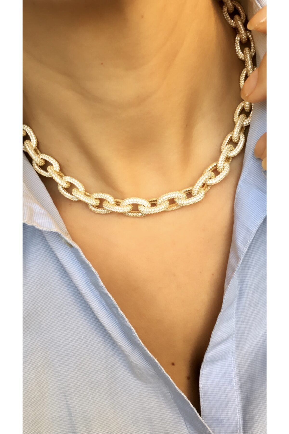 Collection by Duygu Şahin Kalın Zincir Taşlı Gold Gümüş Choker