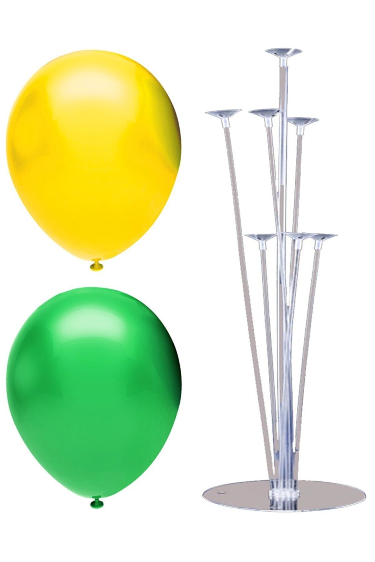 BEST PARTİ 7 Çubuklu Balon Standı + 100 Adet Balon ( Sarı - Koyu Yeşil )