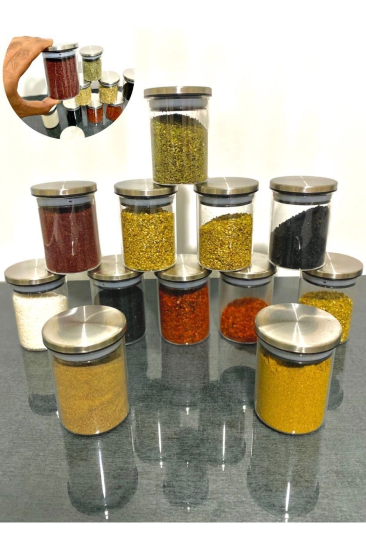 TOMBUL EVİM Metal Kapaklı Vakumlu Borosilikat Cam 12 Adet Kavanoz