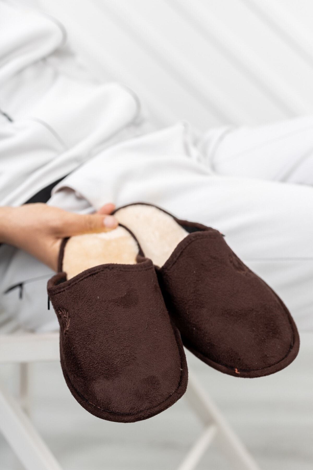 Ekol Ayakkabi Koyu Kahve Erkek Peluşlu Ev Terliği