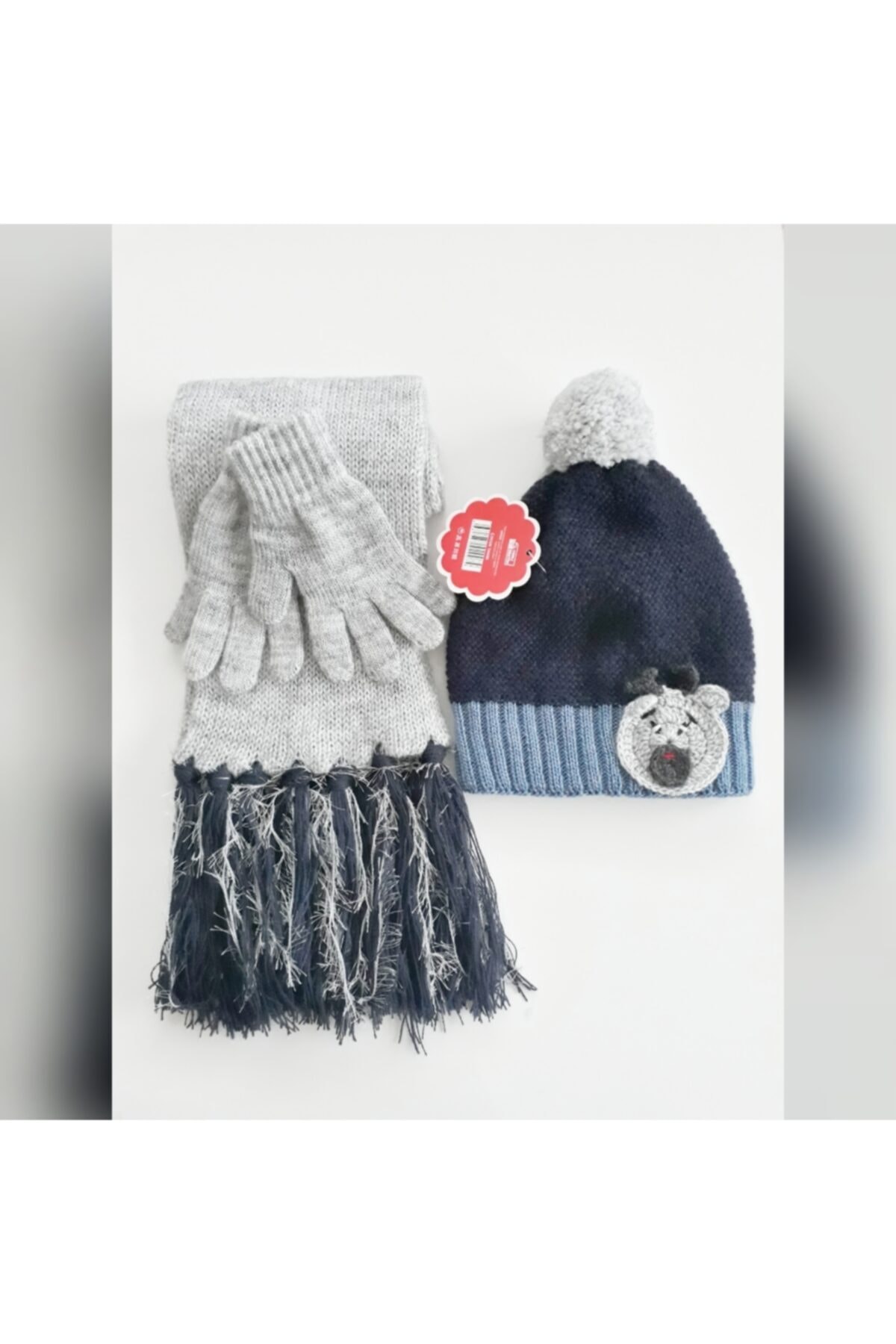 CARMELİNA Çocuk Bere-atkı-eldiven Takımı 6-12 Yaş Mavi-lacivert