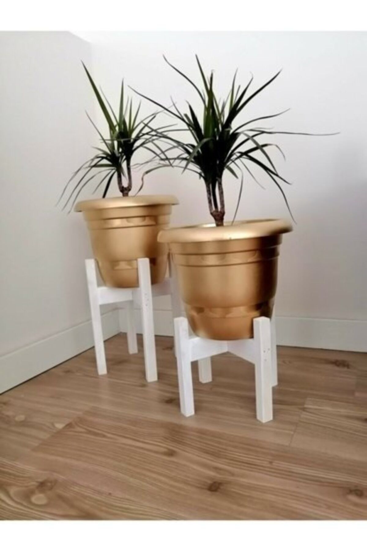 DEMBEY AHŞAP ATÖLYE BEYAZ İKİLİ SAKSI SET 30CM 20 CM
