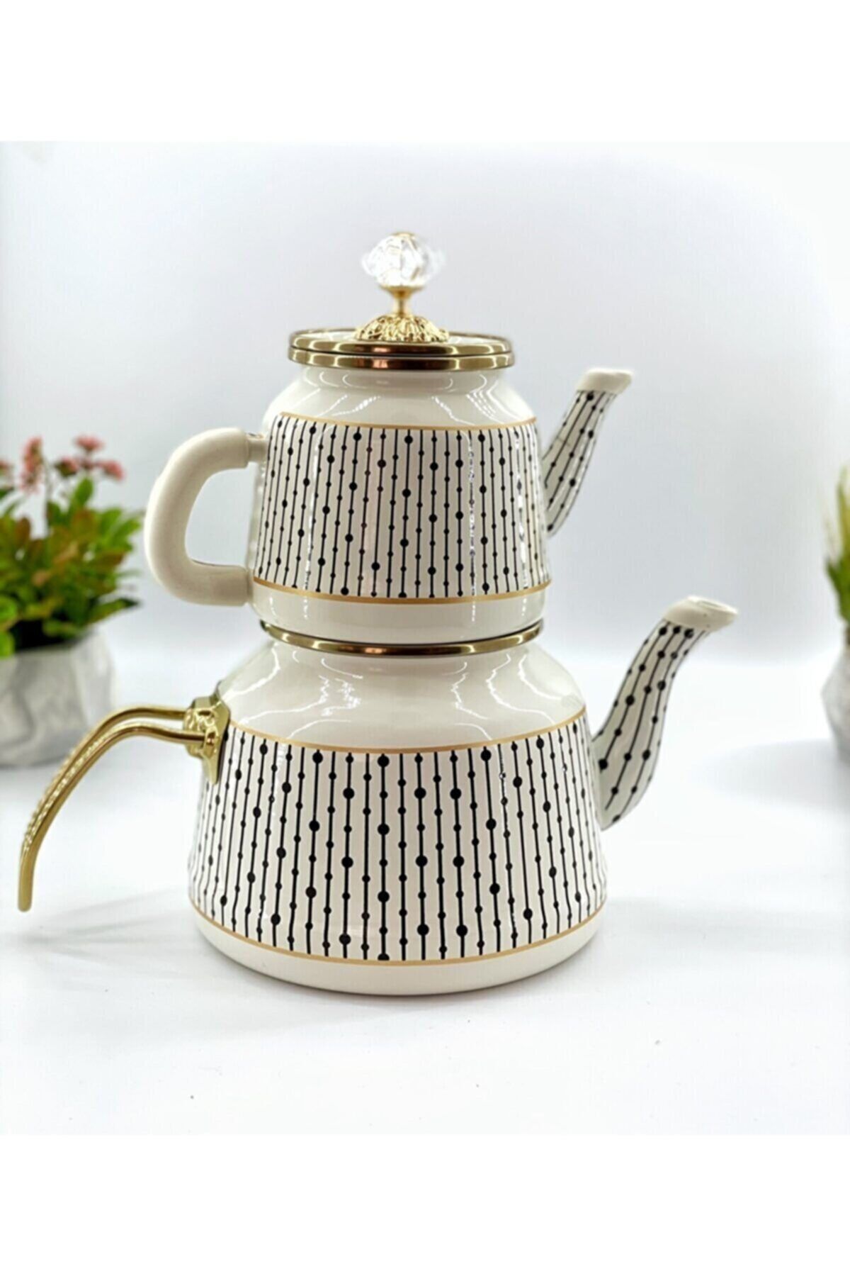 NAGİ HOME Vintage Emaye Çaydanlık Açık Çizgili
