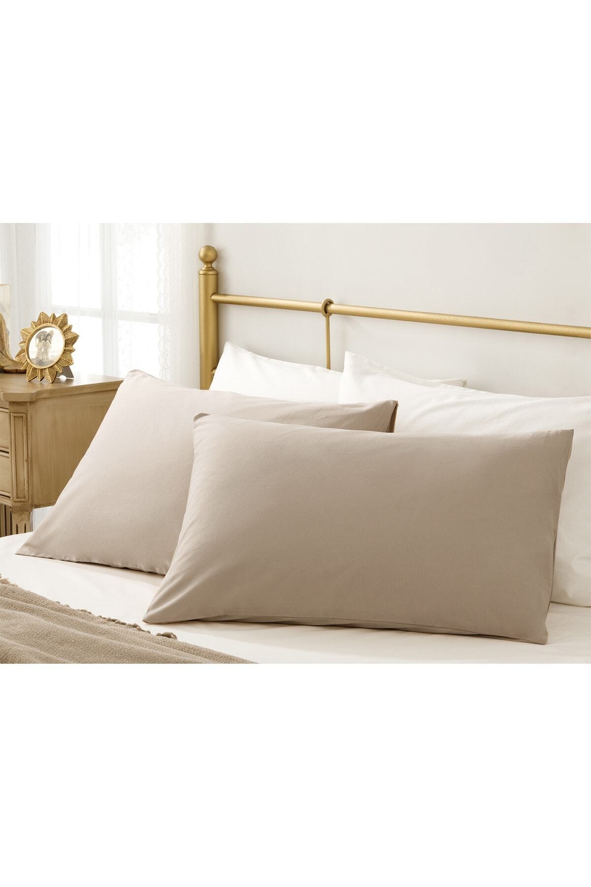 ipek home living %100 Pamuklu 2'li Yastık Kılıfı 50x70 Cm Kahve Köpüğü