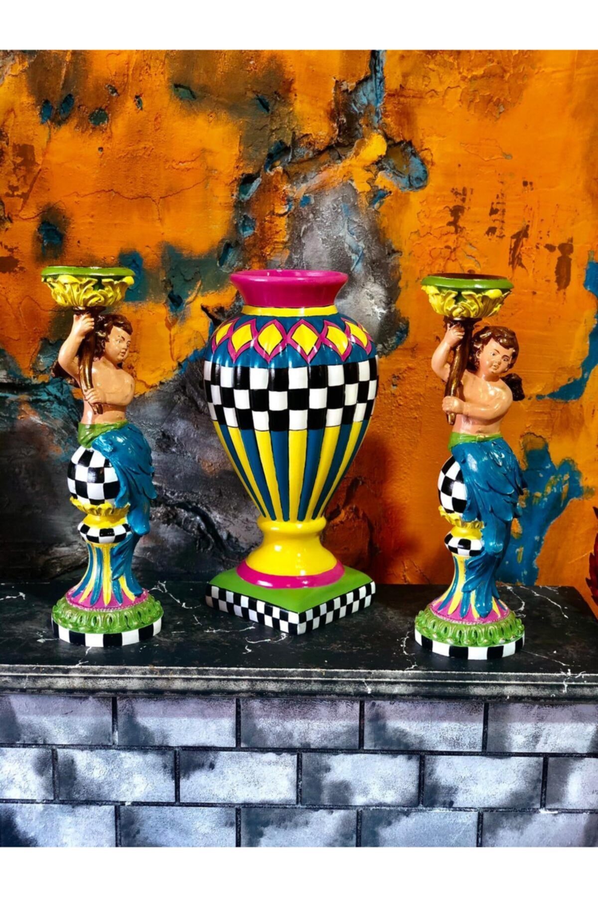 BOYA KÜPÜ HOME DESİNG El Boyaması Vazo Samdan 3.lü Takım