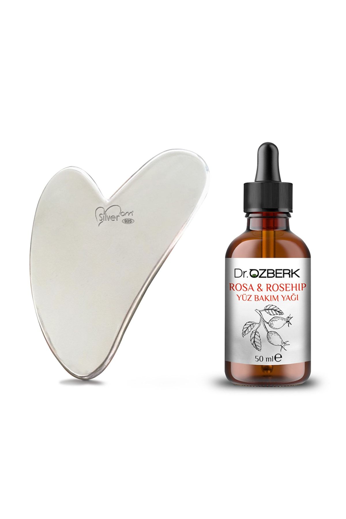 Dr. ÖZBERK Gümüş Yüzey Gua Sha + Rosa&rosehip Yüz Bakım Yağı 50 Ml