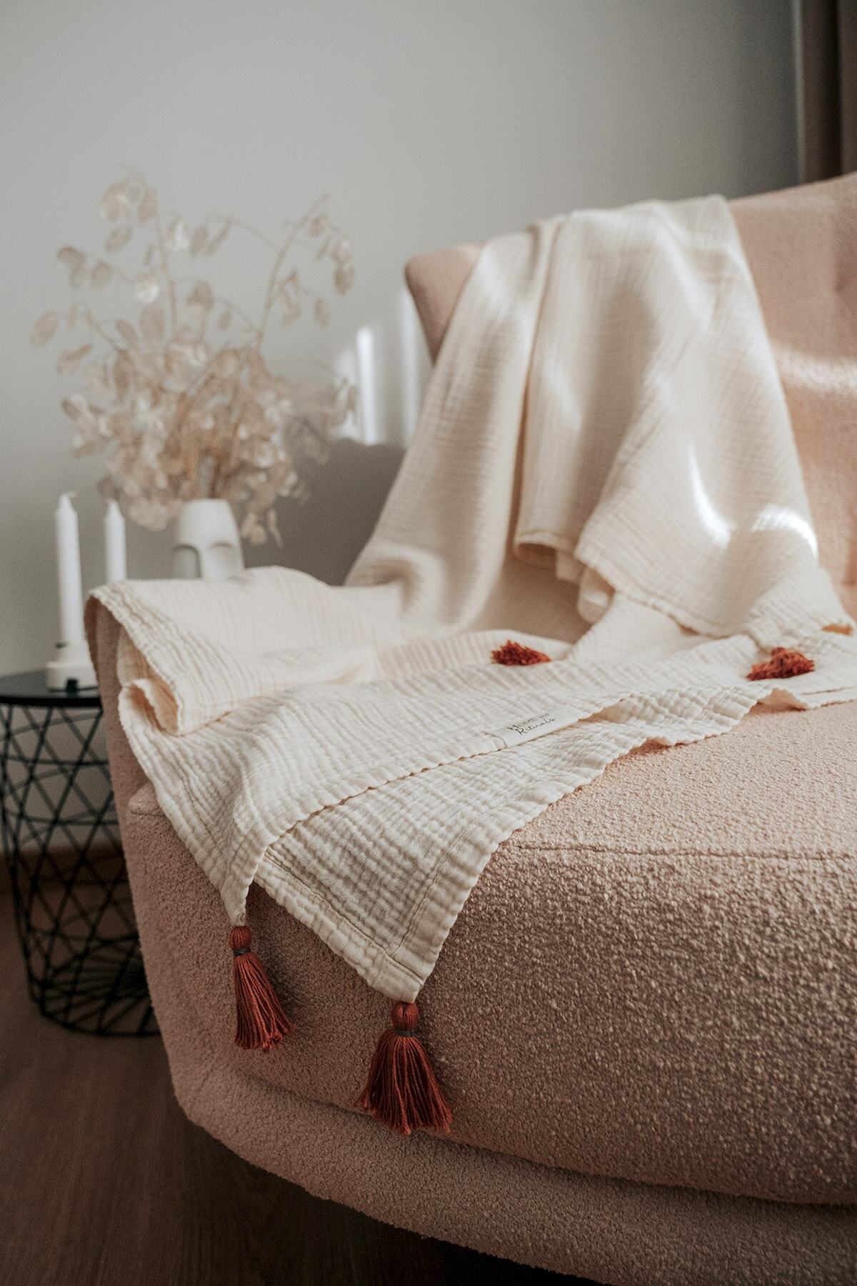 Home and Rituals 2 Katlı Müslin %100 Pamuklu Pike - Yatak Örtüsü - Koltuk Şalı