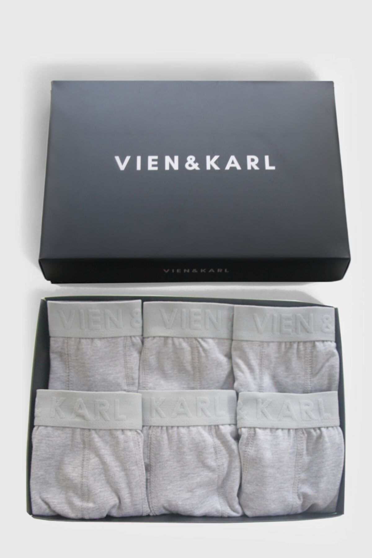 Vien&Karl Erkek Gri 6'lı Kutu Düz Likralı Boxer Şort