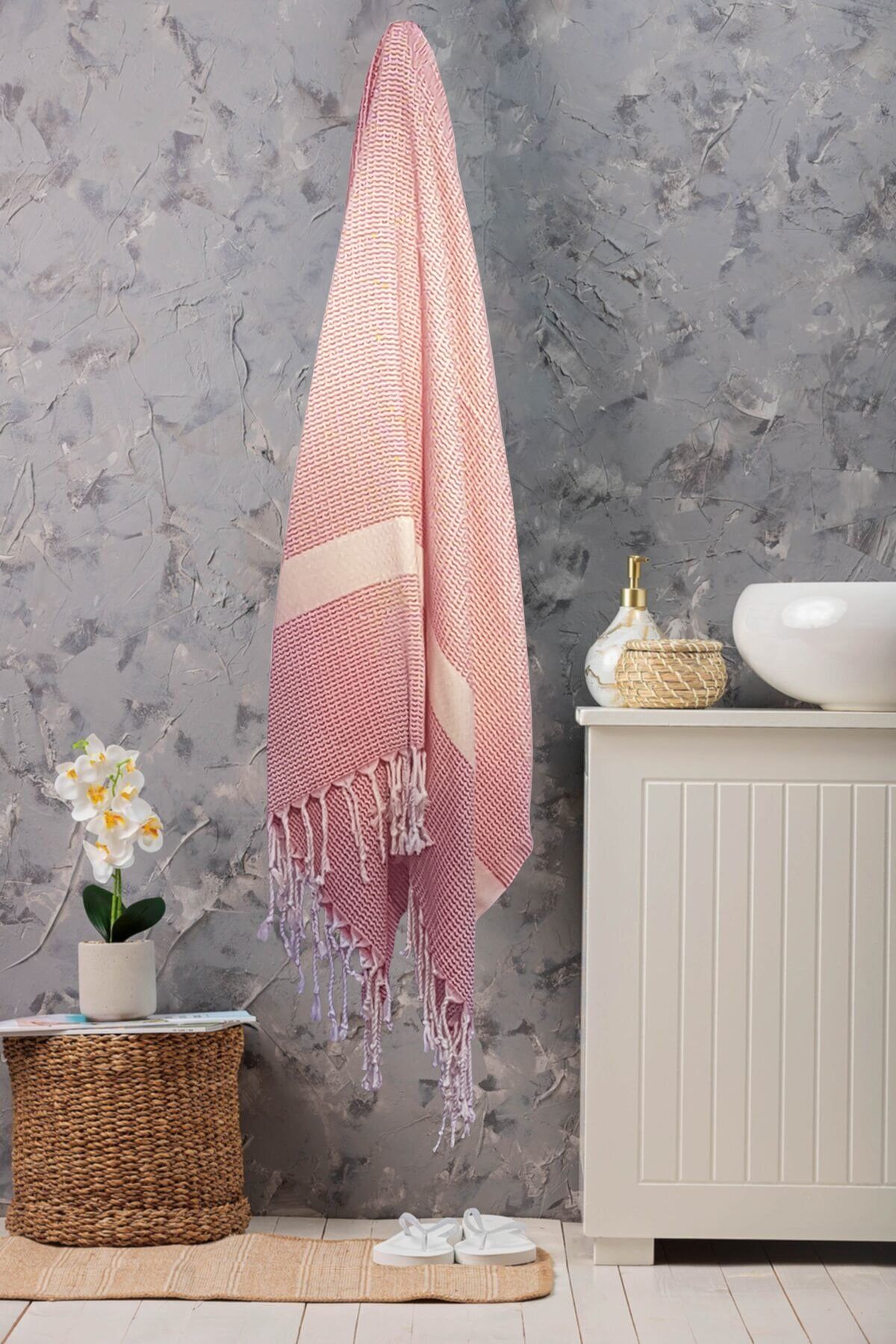 G&G HANDMADESIGN Peştamal Küçük Elmas Desen %100 Pamuk Bambu Karışımı Kırmızı 107x176cm