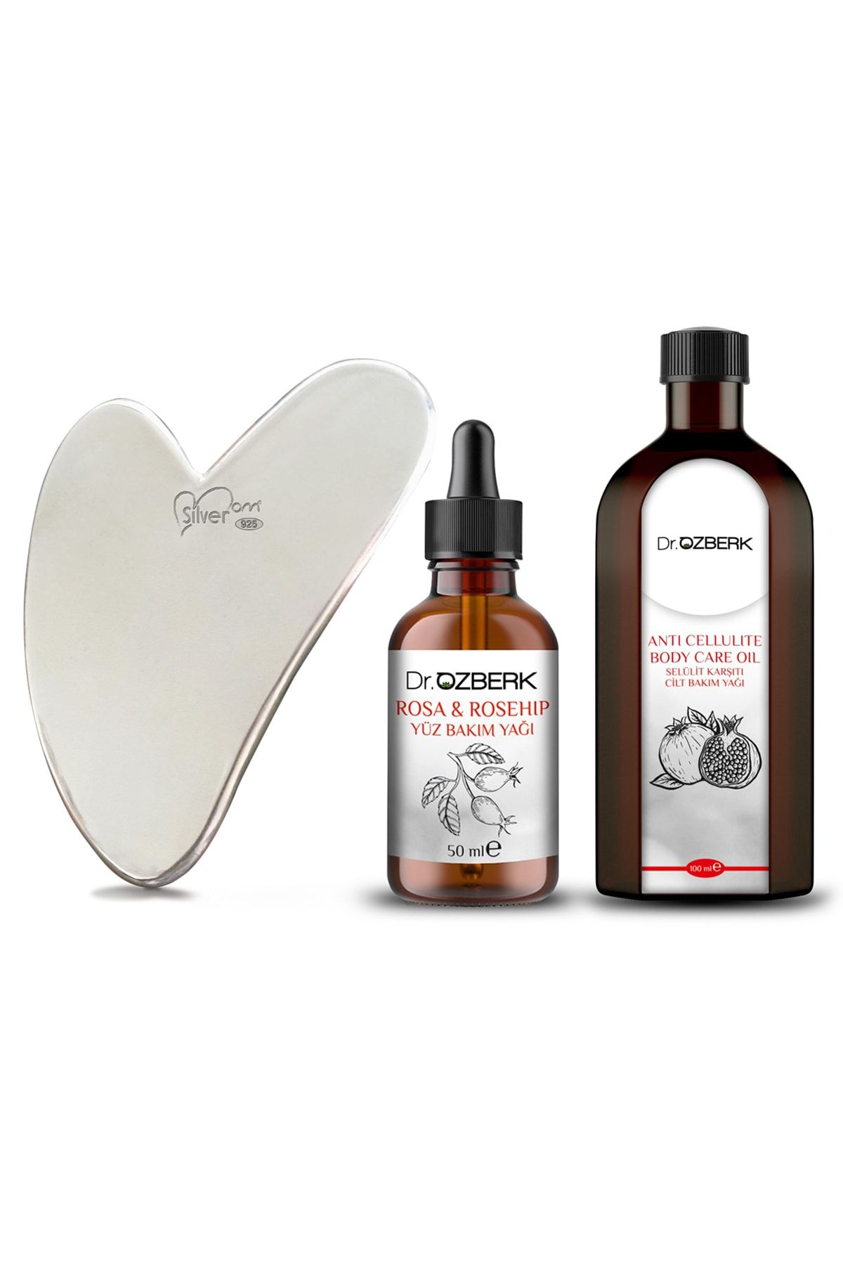 SILVERMOM® Gümüş Yüzey Gua Sha +yüz Bakım Yağı+ Selülit Karşıtı Bakım Yağı