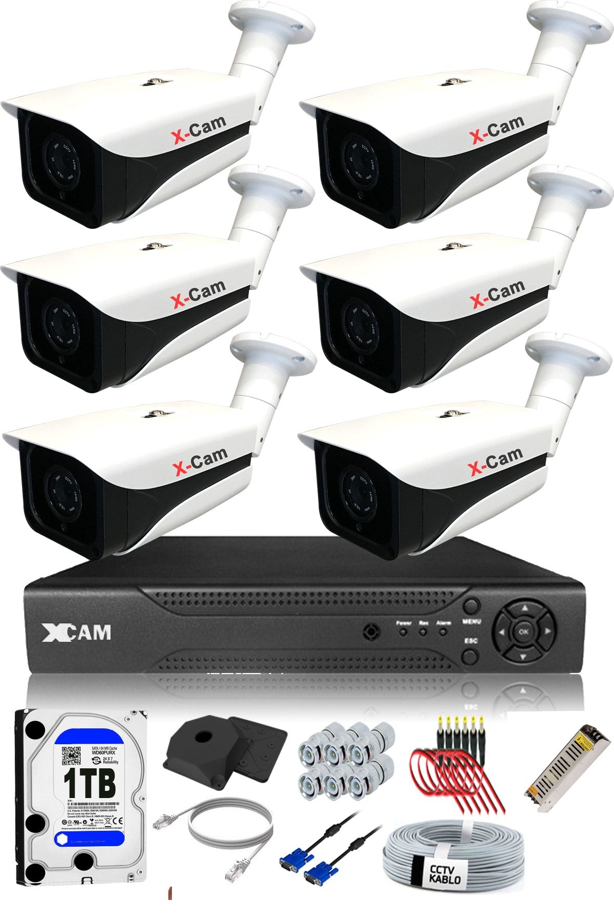 XCAM 6 Kameralı 5mp Sony Lensli 1080p Fullhd Güvenlik Kamerası Sistemi - Cepten Izle - Gece Görüş -1tbdış
