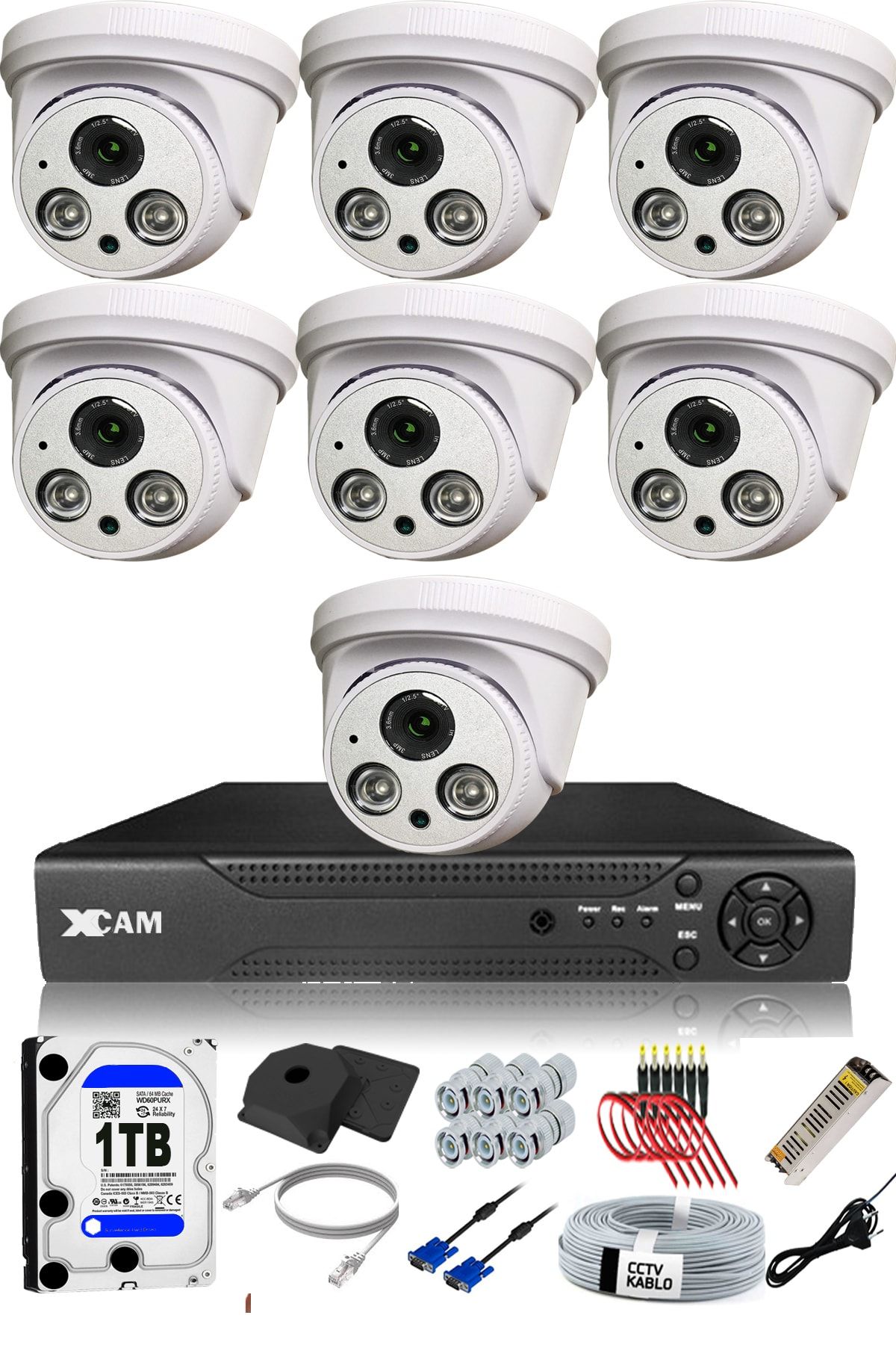 XCAM 7 Kameralı 5mp Sony Lensli 1080p Fullhd Güvenlik Kamerası Sistemi - Cepten Izle - Gece Görüş -1tb Iç