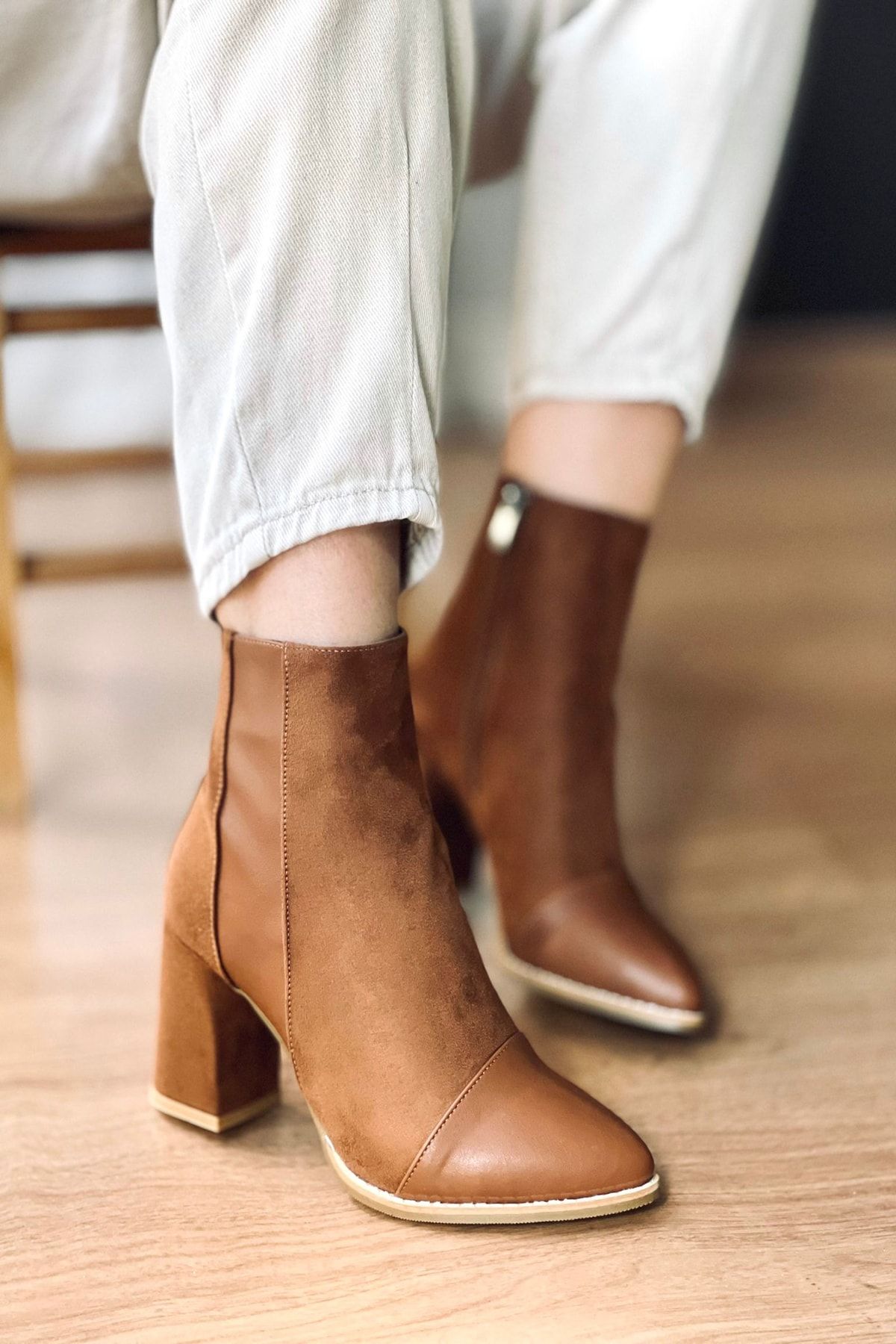 Stepsup Store Mida Shoes Taba Süet Yarım Çizme