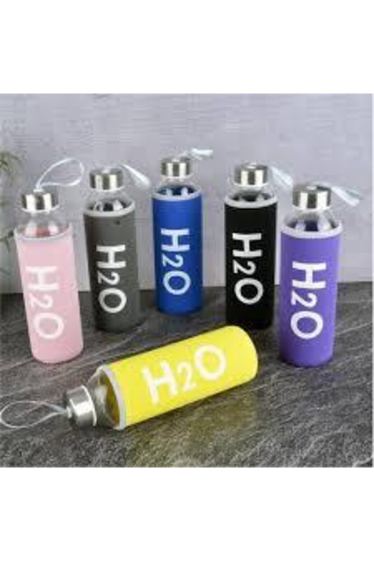 Tohana Sarı Kılıflı Cam Matara 500 Ml Su Şişesi