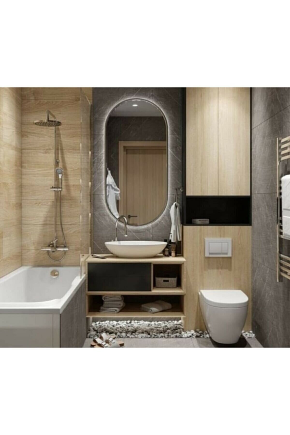 Toprak dekor 80*50 Oval Ledli Ayna Banyo Aynası Tuvalet Aynası