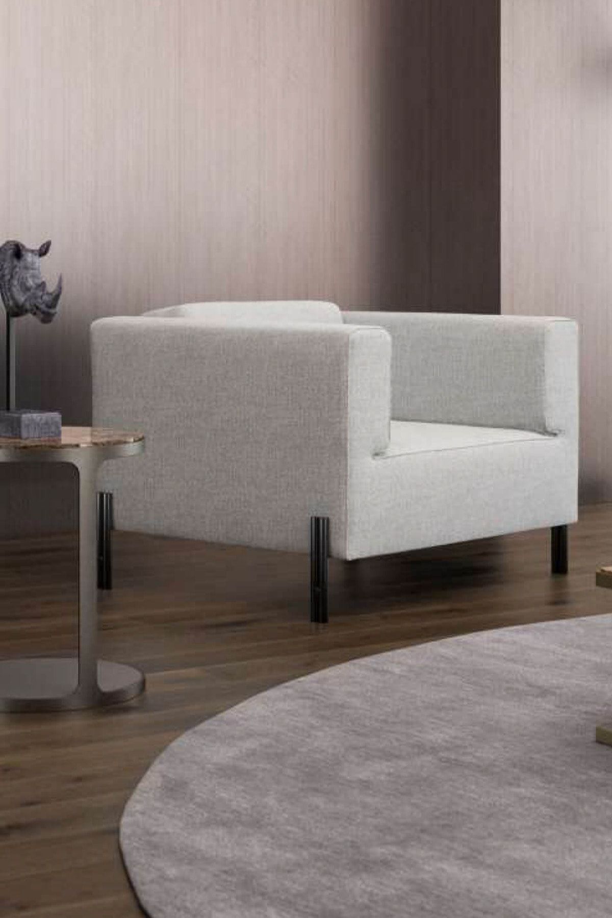 BEKALIVING Eleganza Metal Ayak Berjer Oturma Odası Minimal Modern Nordic Tekli Koltuk Gri