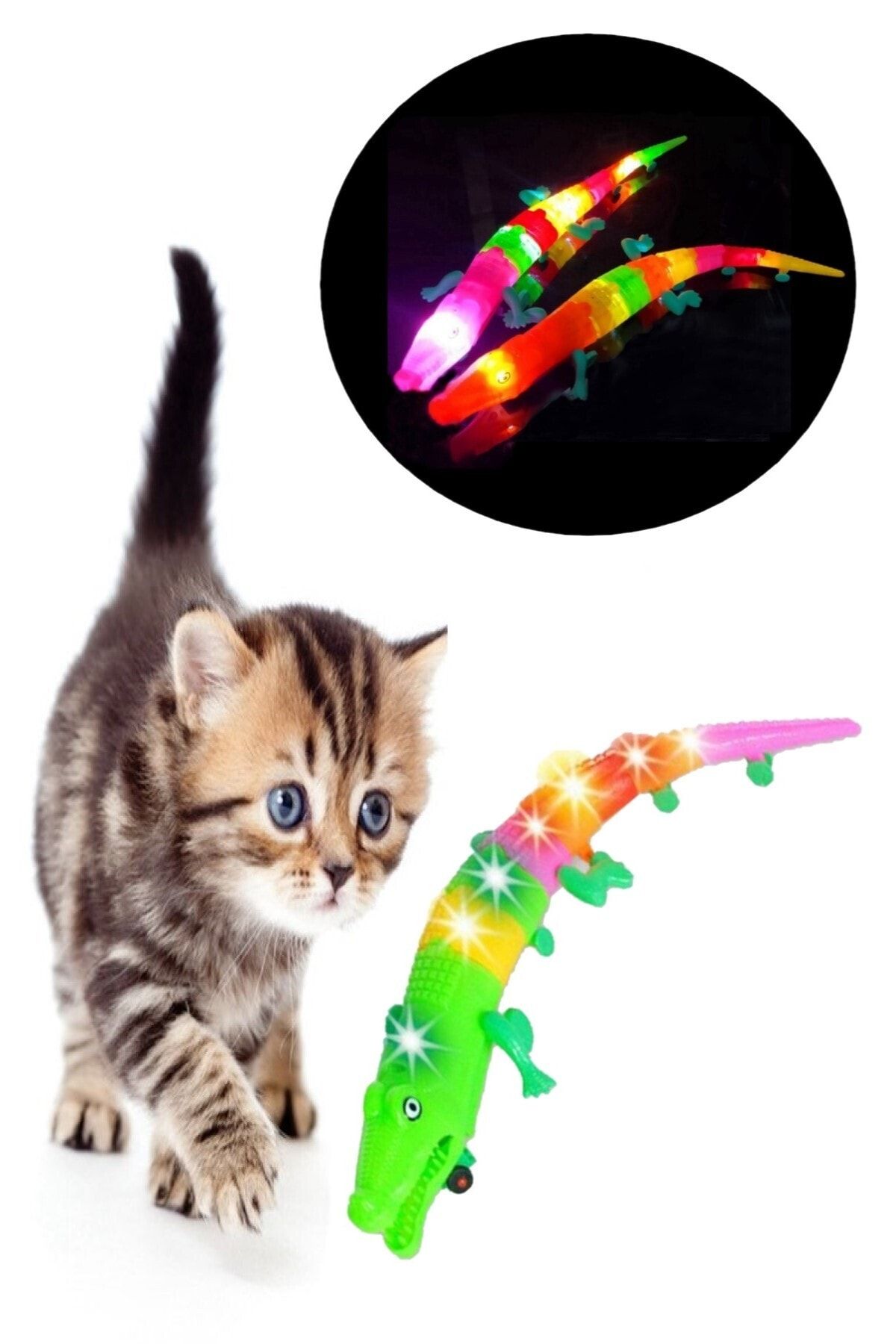 RoseRoi Kedi Oyuncağı Sesli Işıklı Yürüyen Hareketli Oyuncak Timsah Balık 44 Cm