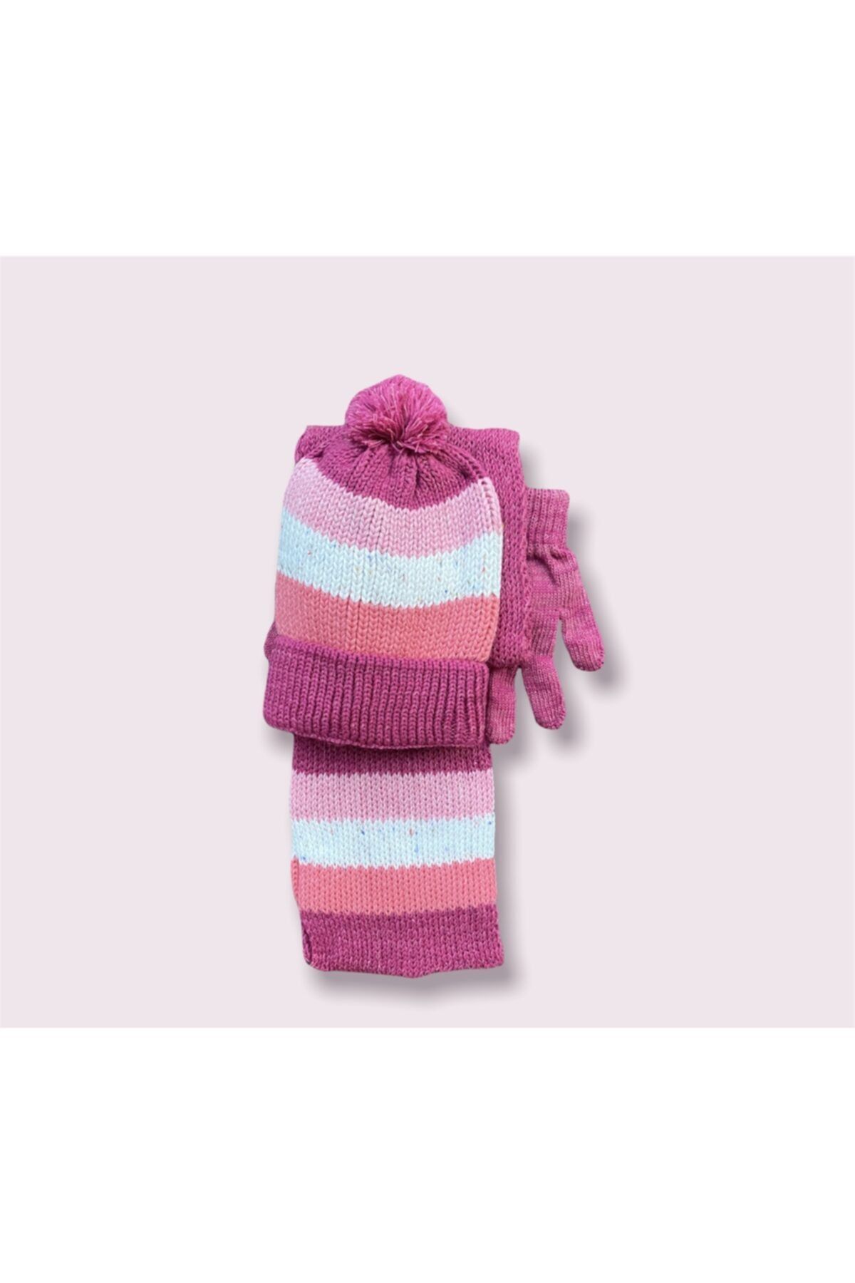hilaeira Kız Çocuk Pembe Atkı Eldiven Bere Set