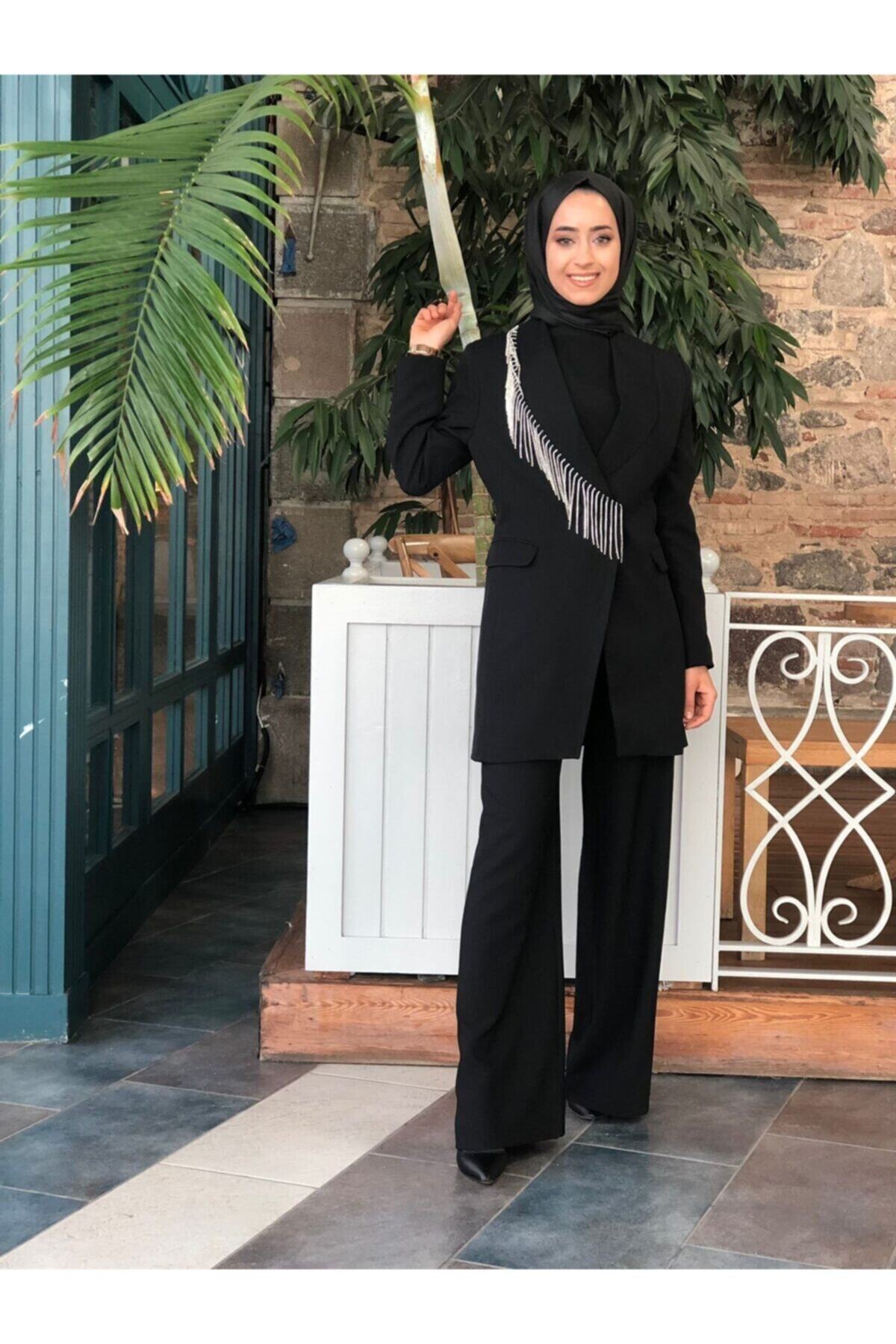MOOR BUTİK Yakası Taşlı Pantalon Ceket Takım Takım