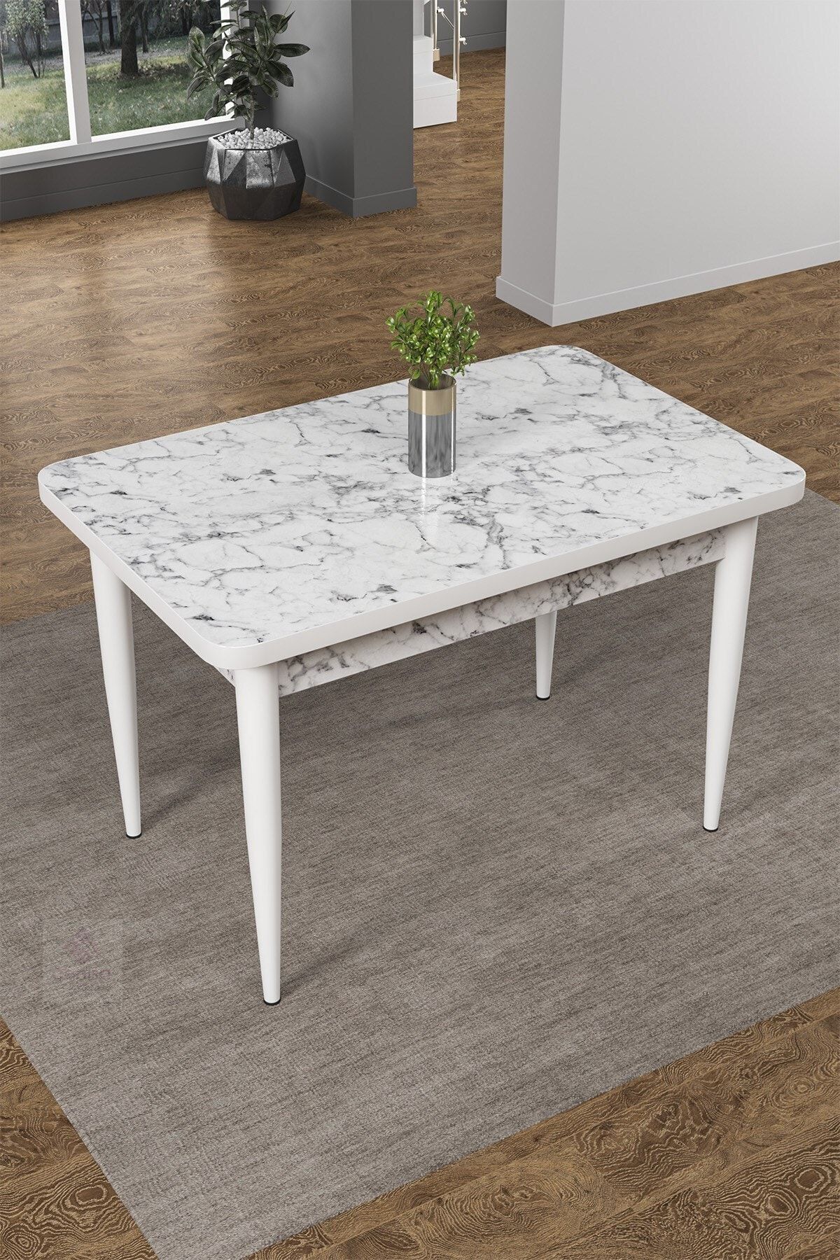 Canisa Concept Yemek Masası Mutfak MasasI Beyaz Mermer Desen