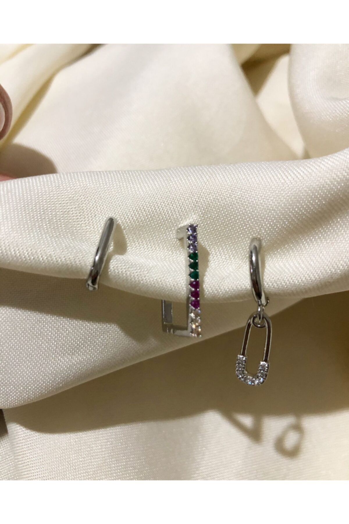Reis Jewelry Accessory Renkli Taşlı Üçlü Küpe Seti