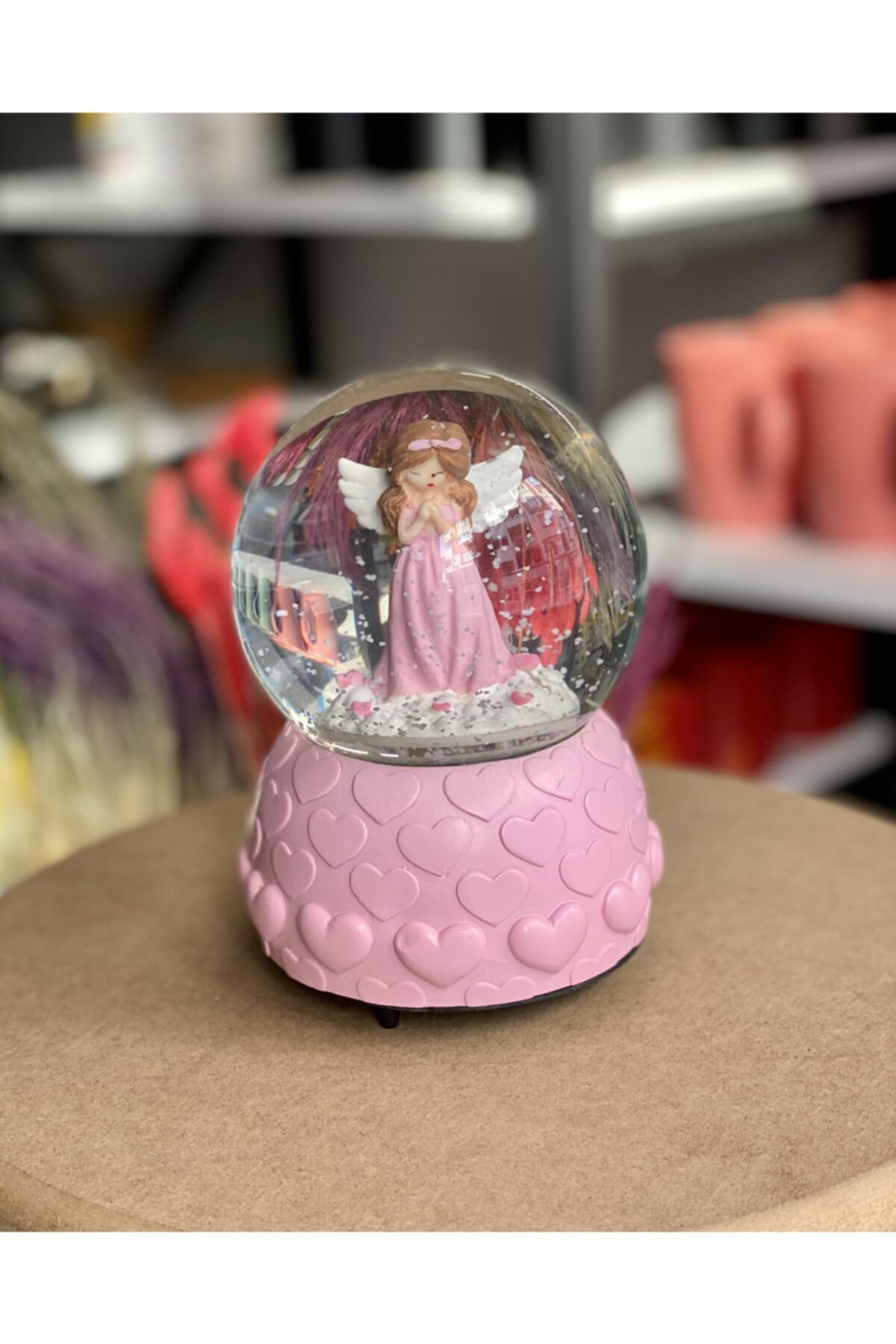 karanfil Pembe Melek Figürlü Büyük Boy Kar Küresi