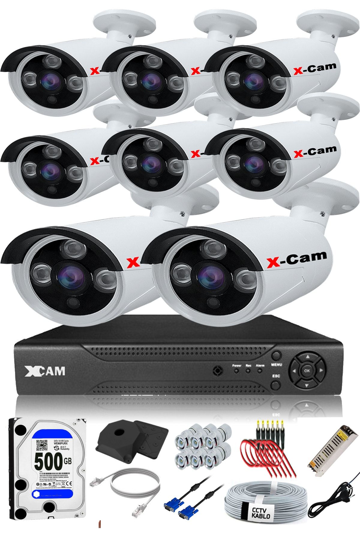 XCAM 8 Kameralı 5mp Sony Lensli 1080p Fullhd Güvenlik Kamerası Sistemi