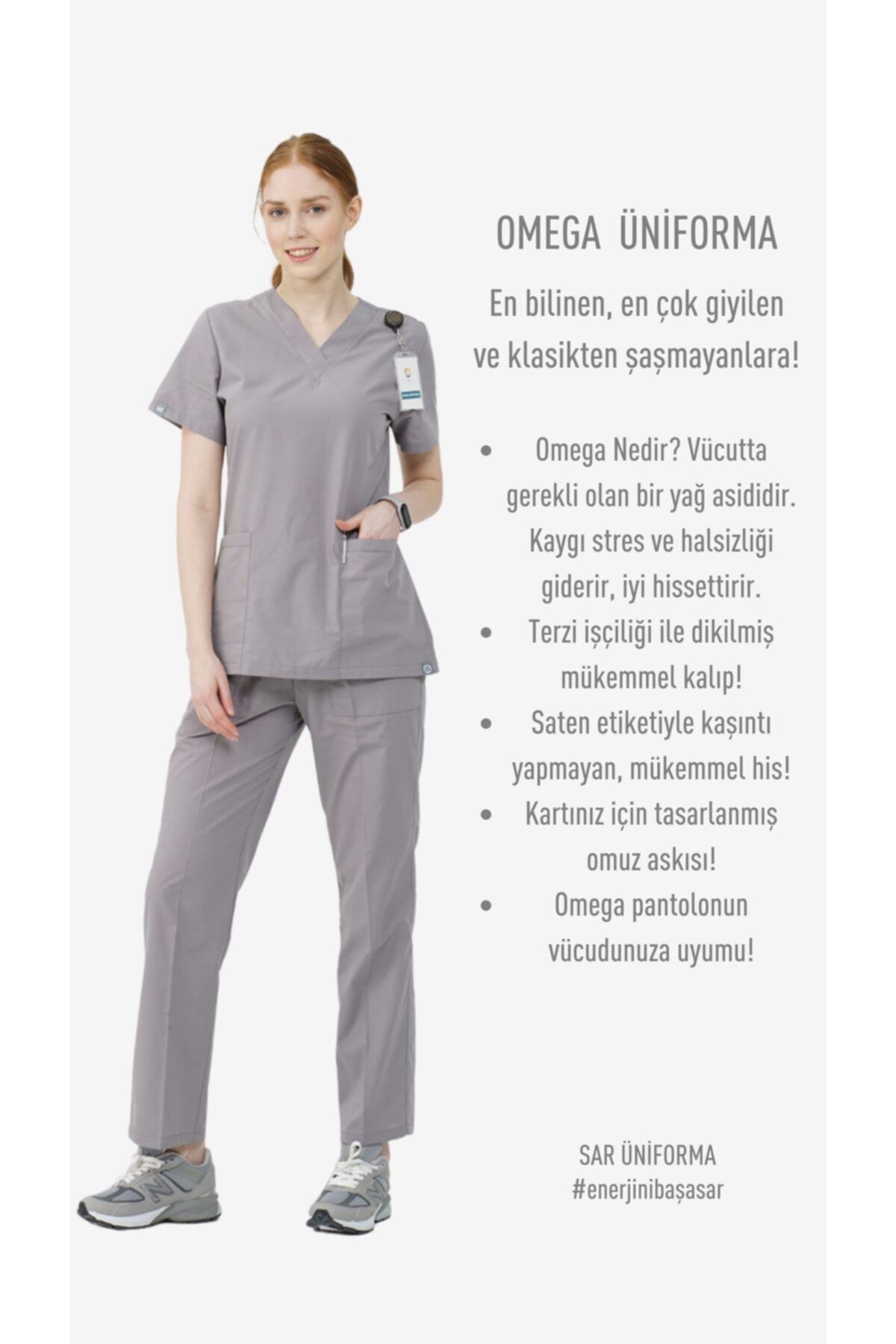 SAR TEKSTİL Omega Kadın Gri Medikal Üniforma Takım-doktor Hemşire Forması