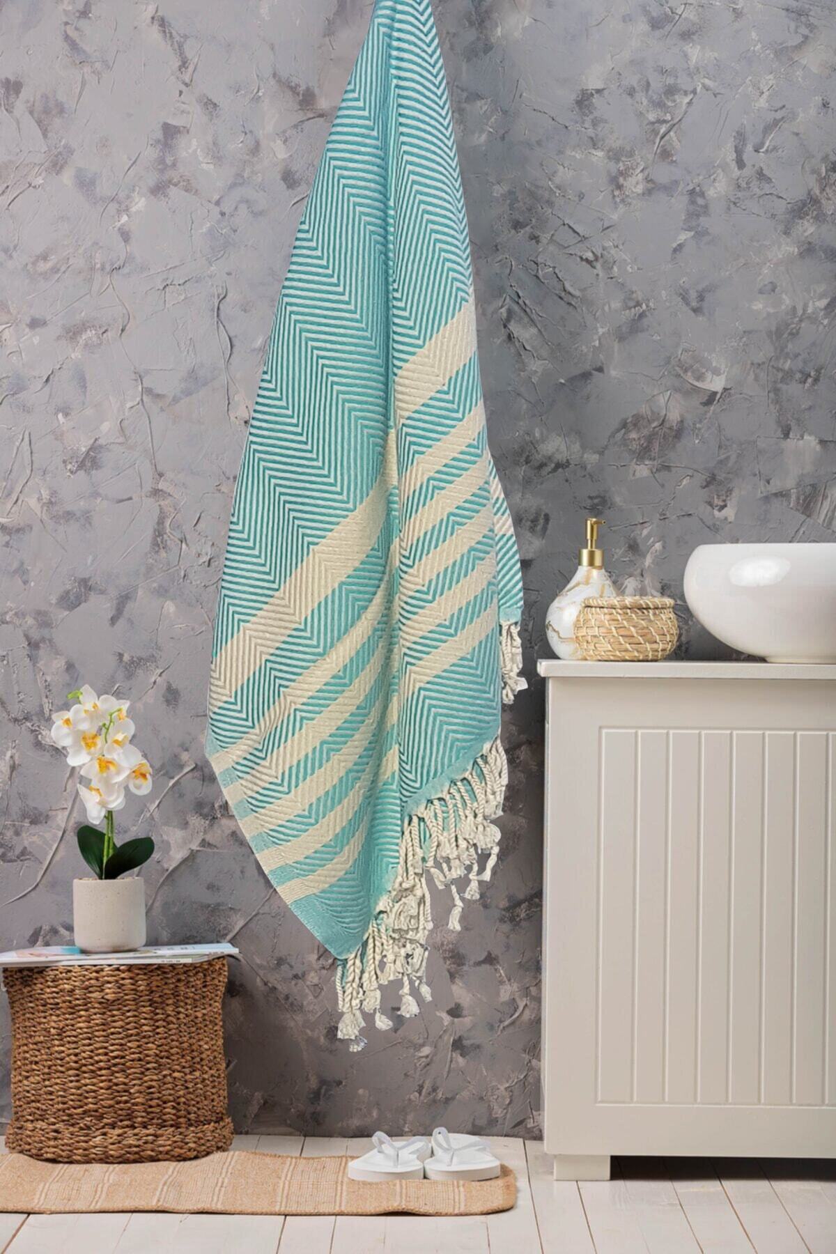 G&G HANDMADESIGN Peştamal Balık Sırtı Desen Bambu Karışımı Turkuaz 105x175 cm