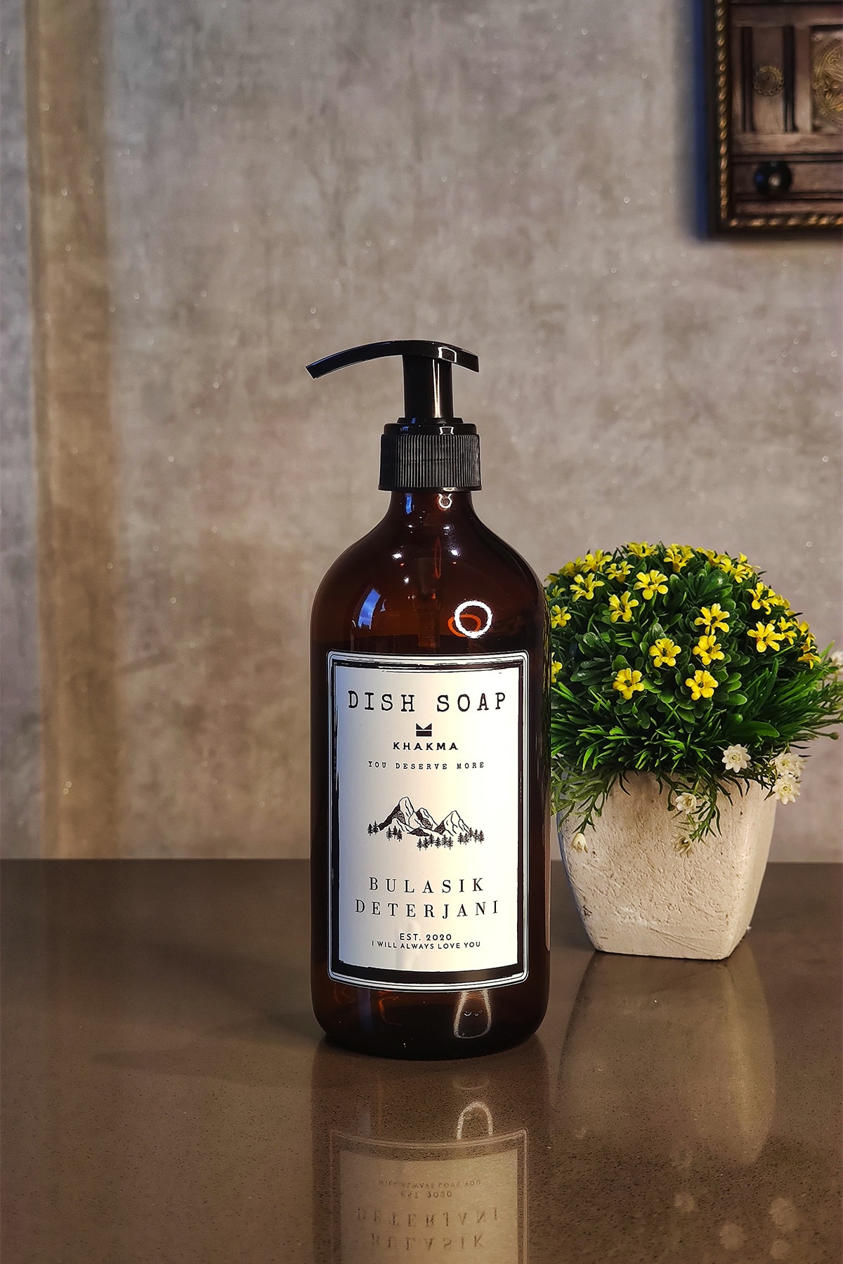 KHAKMA Amber Cam Bulaşık Deterjanı Şişesi Sabunluk 500ml Kbdb1