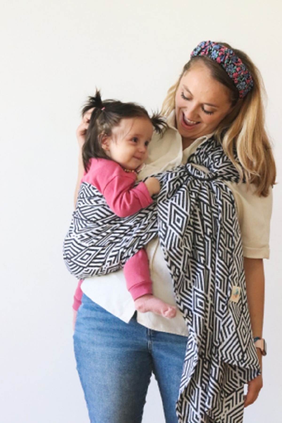 ZuBu Halka Babysling - Geometrik - Bebek Taşıyıcı - Pamuk - Taşıma Şalı - Siyah Beyaz