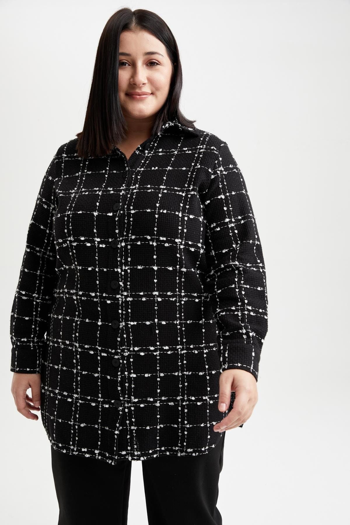 DeFacto Df Plus Oversize Fit Uzun Kollu Flanel Uzun Kollu Dokuma Tunik