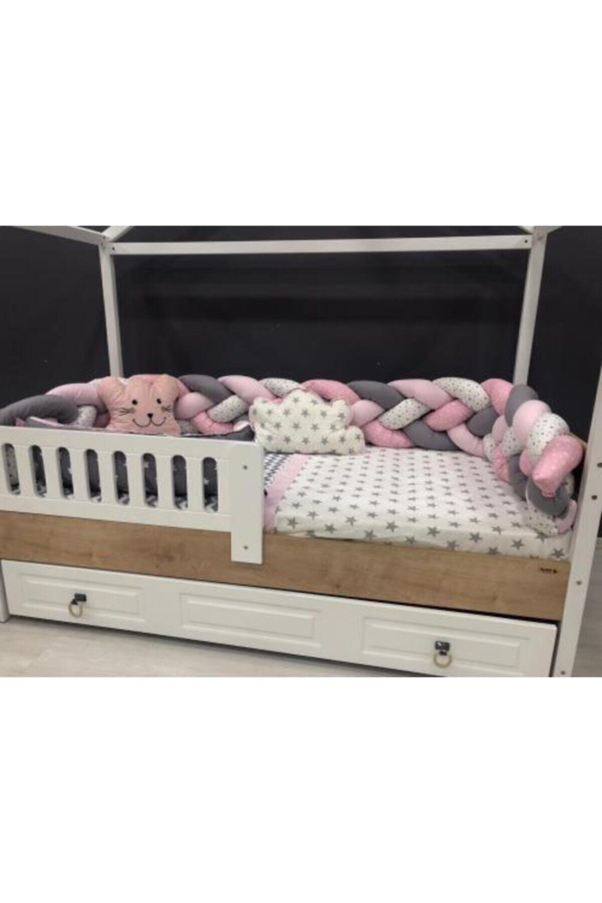 Mini Baby 4'lü Örgülü Pembe Montessori Bebek Çocuk Uyku Seti 90x190