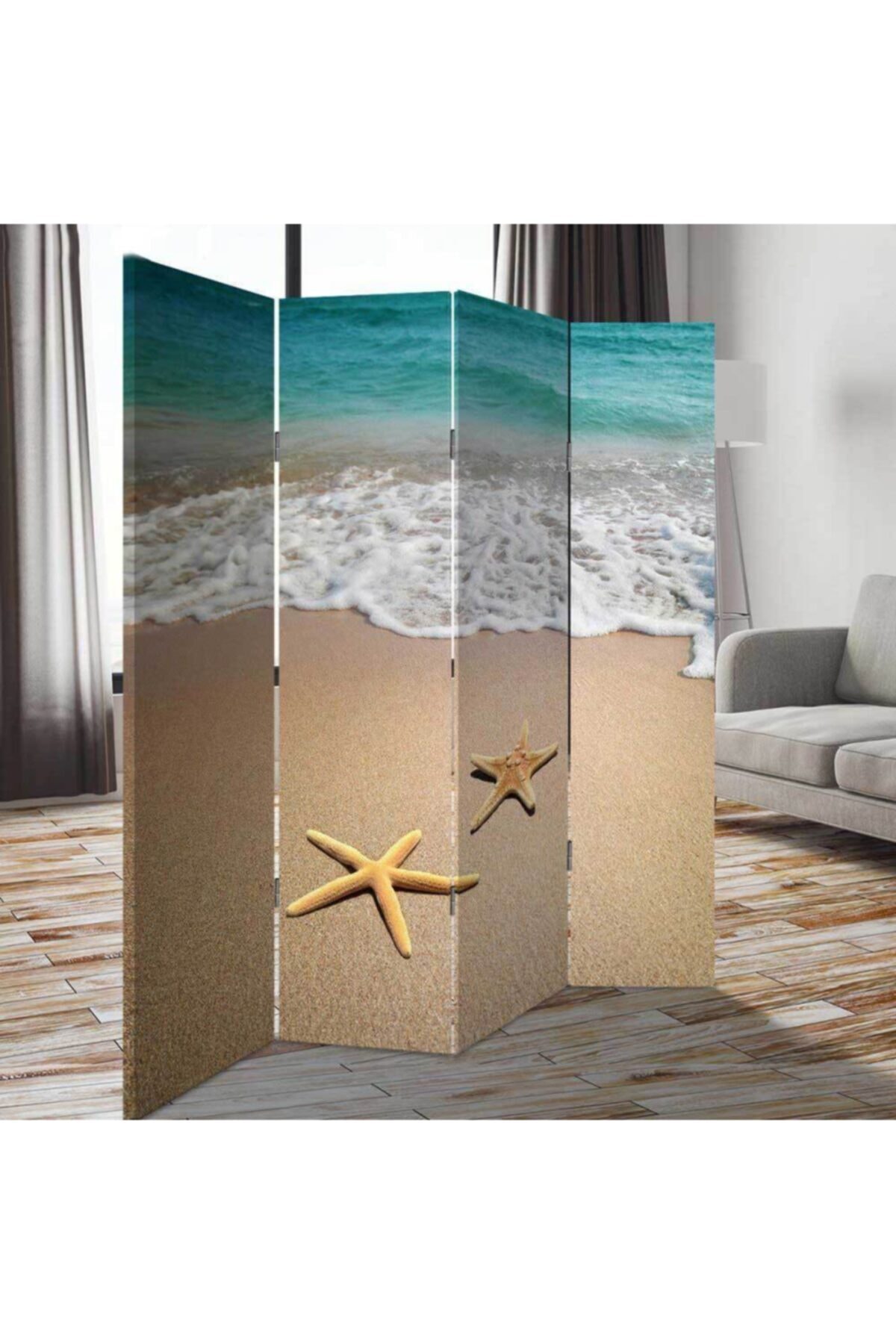 StellaStore Denizyıldızı 4 Kanatlı Oda Bölücü Çift Taraflı Kanvas Paravan