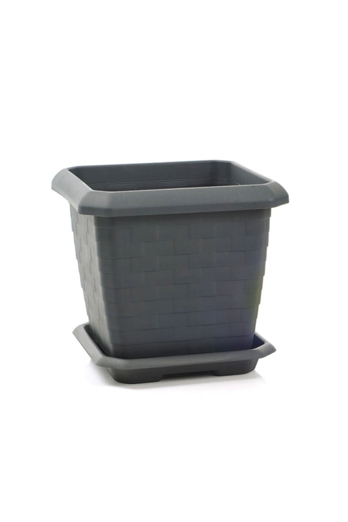 ToXA 25.5 Litre 37x37x33,5cm Antrasit Kare Büyük Boy Tabaklı Plastik Hisar Kale Saksı