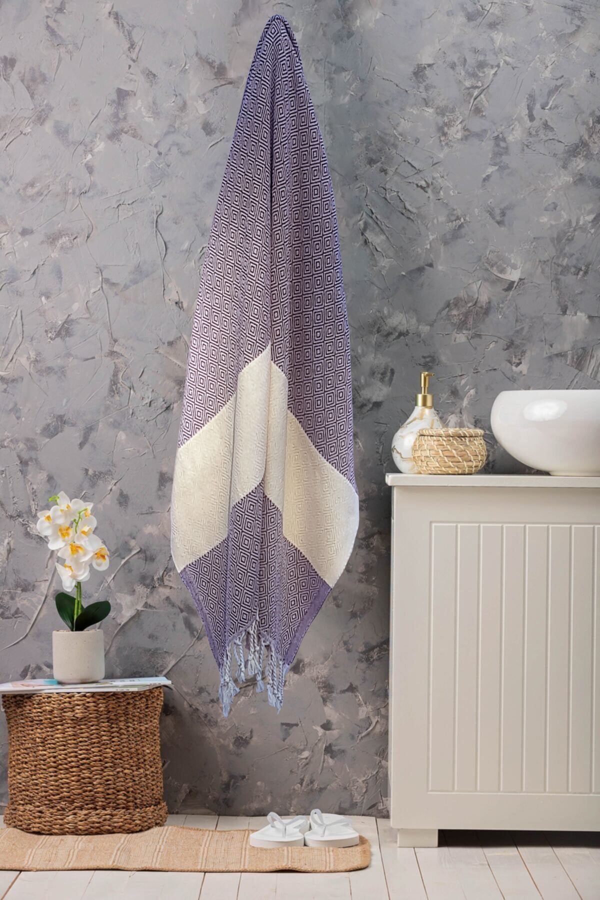 G&G HANDMADESIGN Peştamal Elmas Desen %100 Pamuk Bambu Karışımı Mor 90x175cm