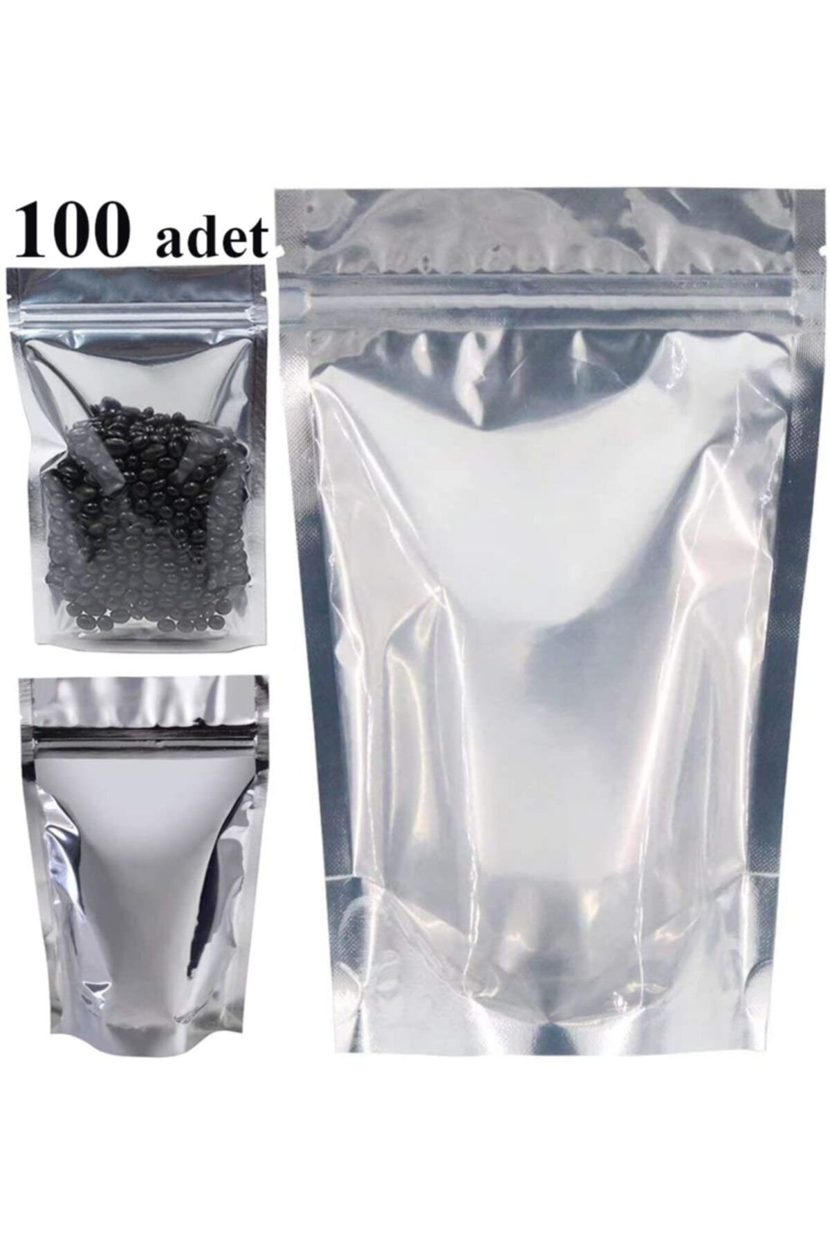 Muyaz Şeffaf Metalize Kilitli 100 gr 11x18 Cm Doypack 100’lü Aç-kapa Kilitli Oturan Poşet