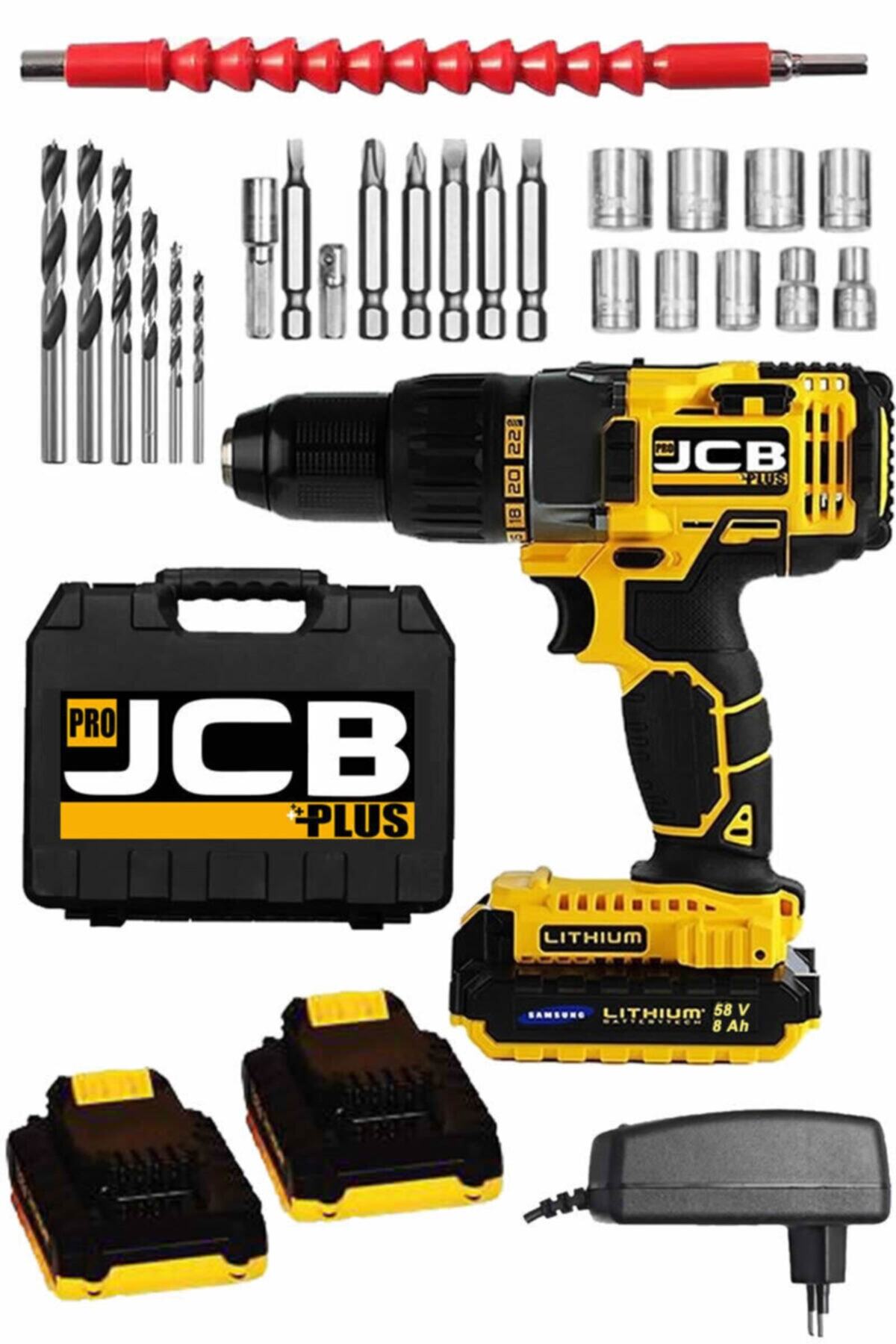 ProJCB Plus American 58 V 8 Ah X-dream Metal Şanzuman Çift Samsung Akülü Vidalama Matkap 27 Pcs Set Hediye