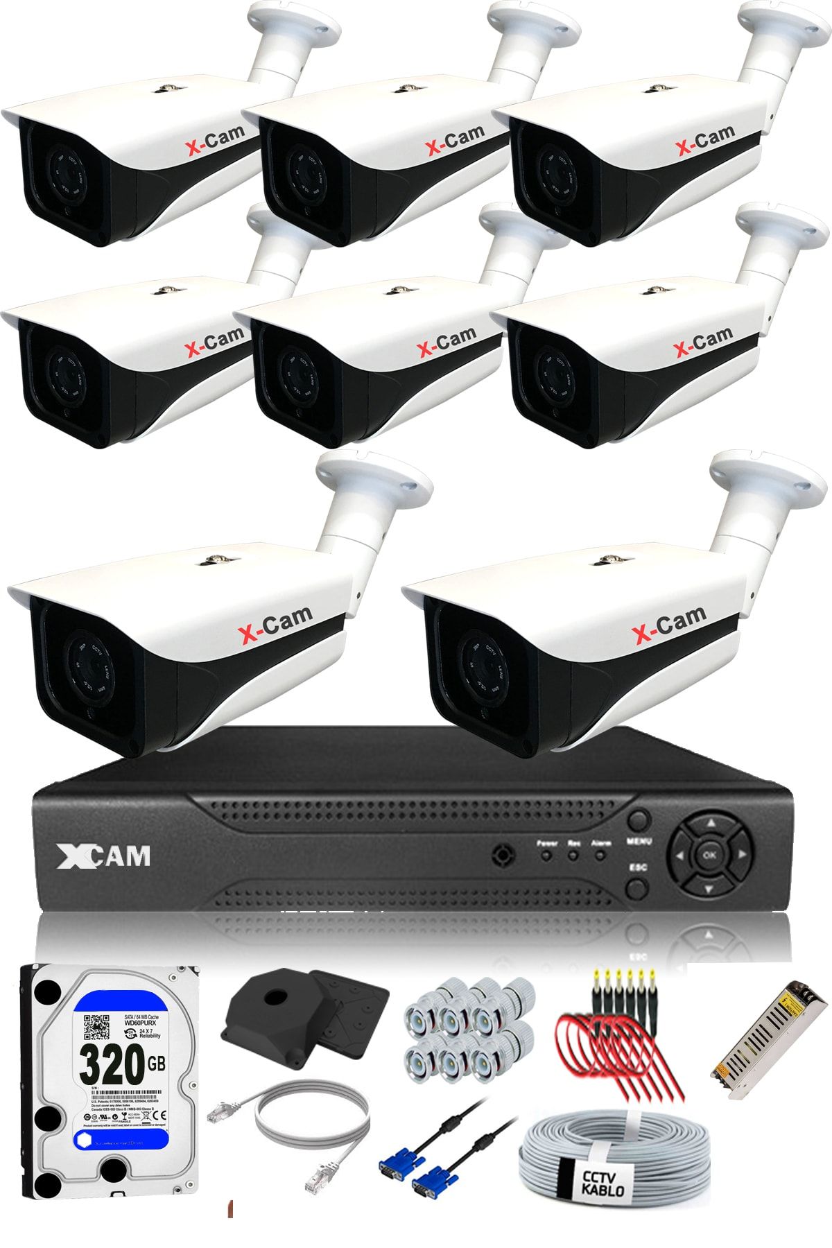 XCAM 8 Kameralı 5mp Sony Lensli 1080p Fullhd Güvenlik Kamerası Sistemi - Cepten Izle - Gece Görüş -320dış