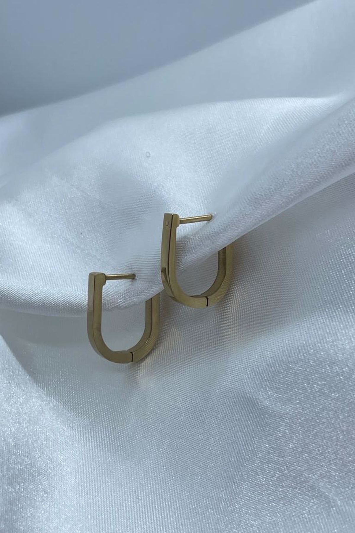 steeljewe Dikdörtgen Gold Küpe