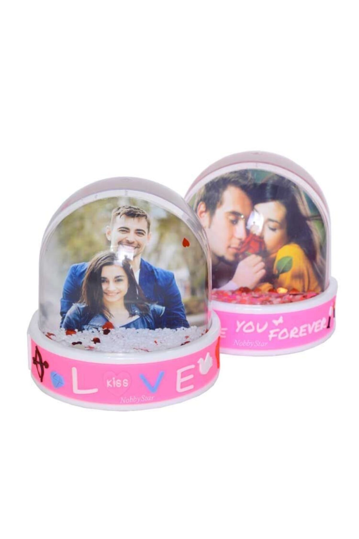 Nobbystar Müzikli Led Işıklı Fotoğraflı Love Kiss ve Forever Hediye Kar Küresi