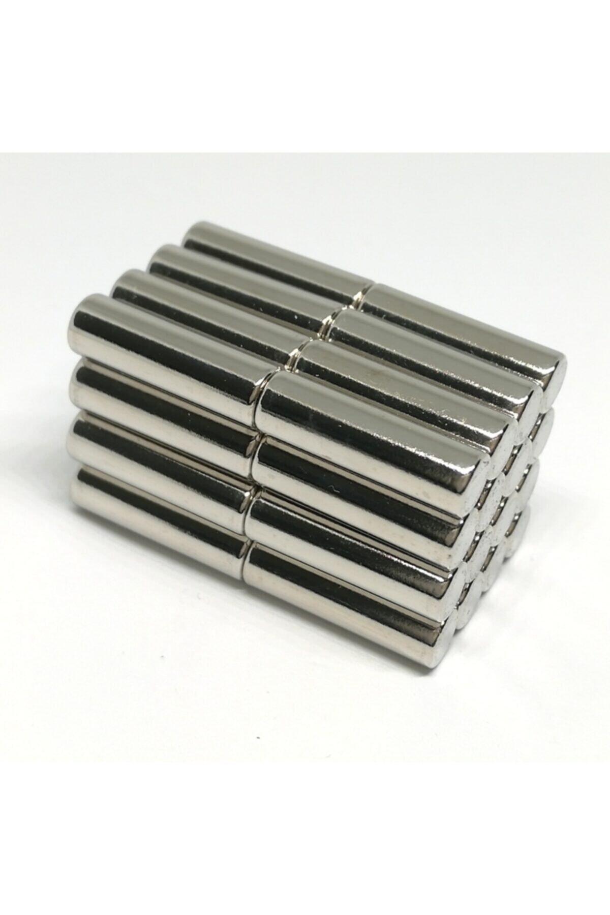 Mıknatıs Market 20 Adet 6x25 mm Yuvarlak Güçlü Neodyum Mıknatıs (çap 6mm Kalınlık 25mm)