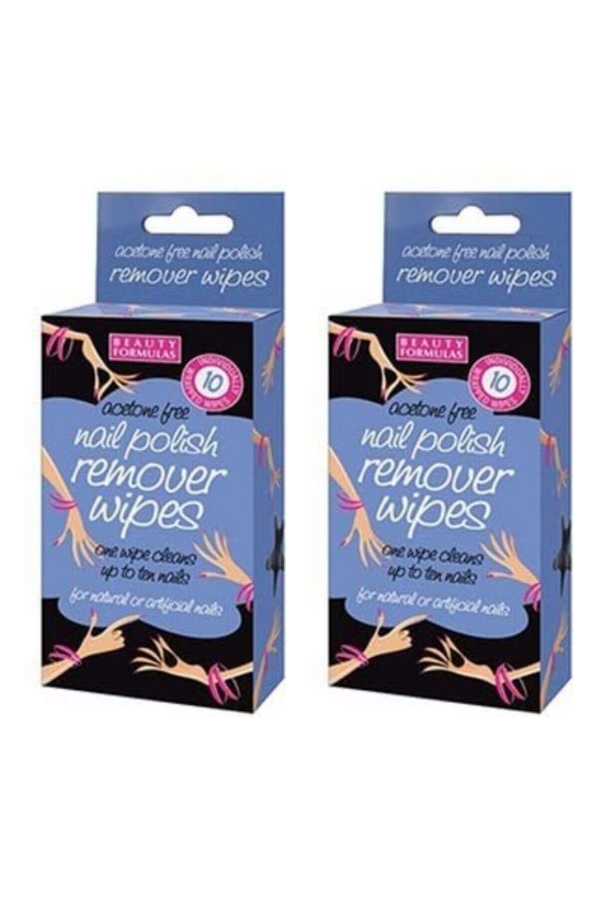 BEAUTY FORMULAS Asetonsuz  2'li Paket 10 Adet x 2 Oje Çıkarıcı Mendil