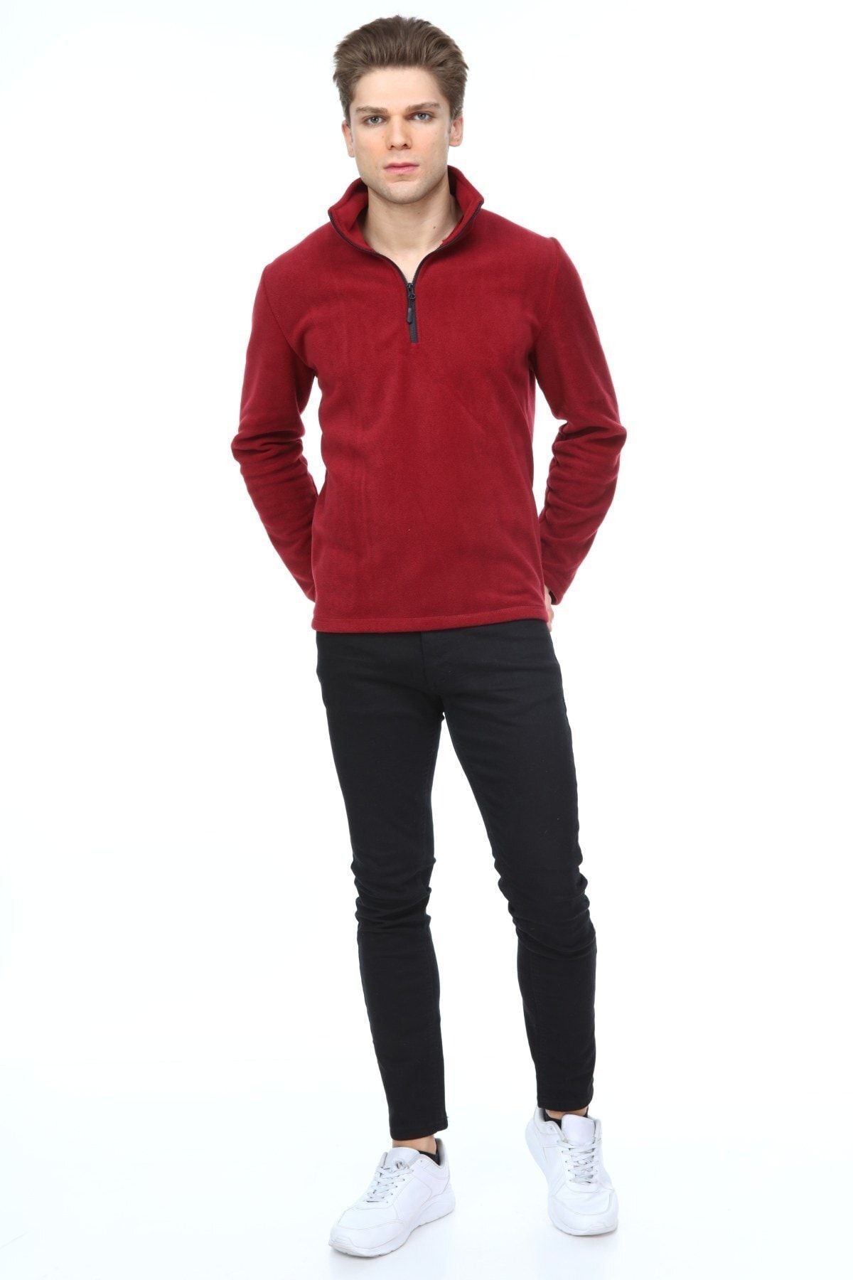 Honest Unisex Bordo Tek Fermuarlı Polar