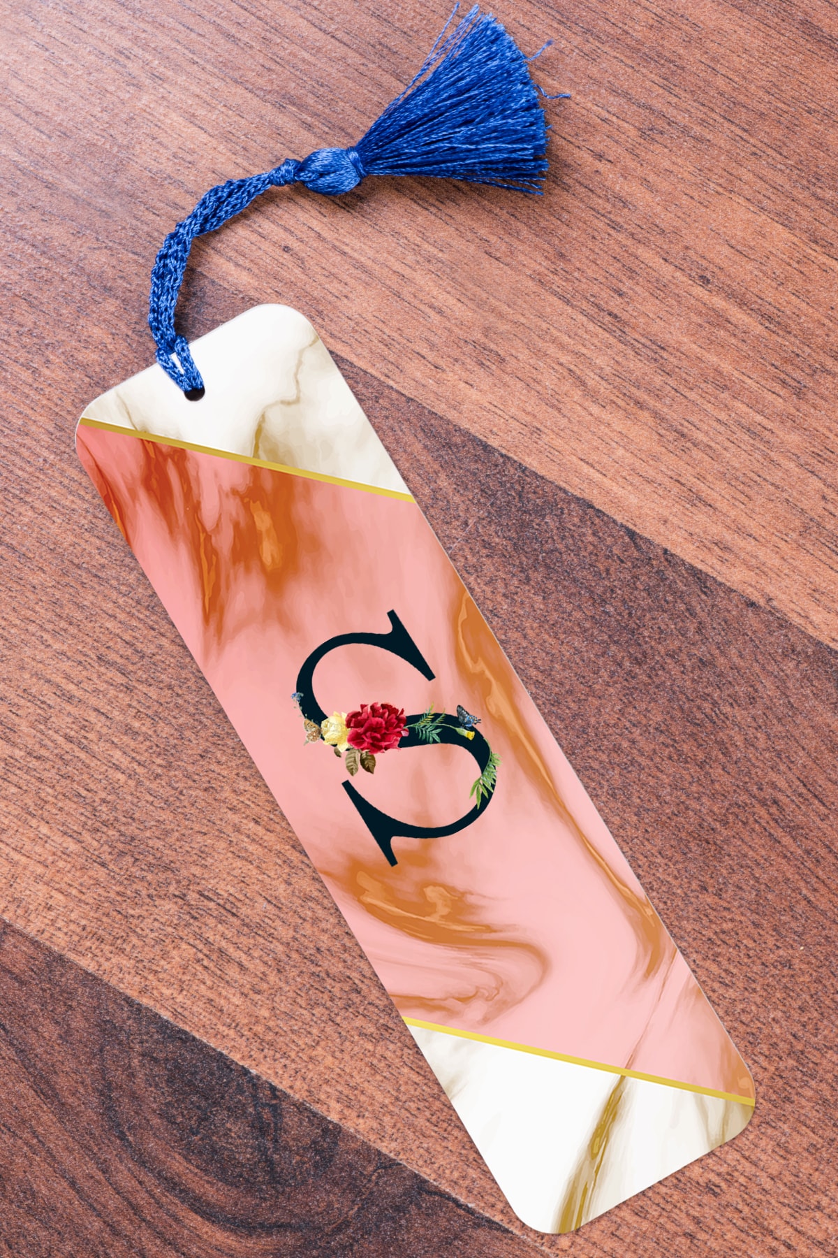 Procity S Harfi Pembe Mermer Metal Kitap Ayracı