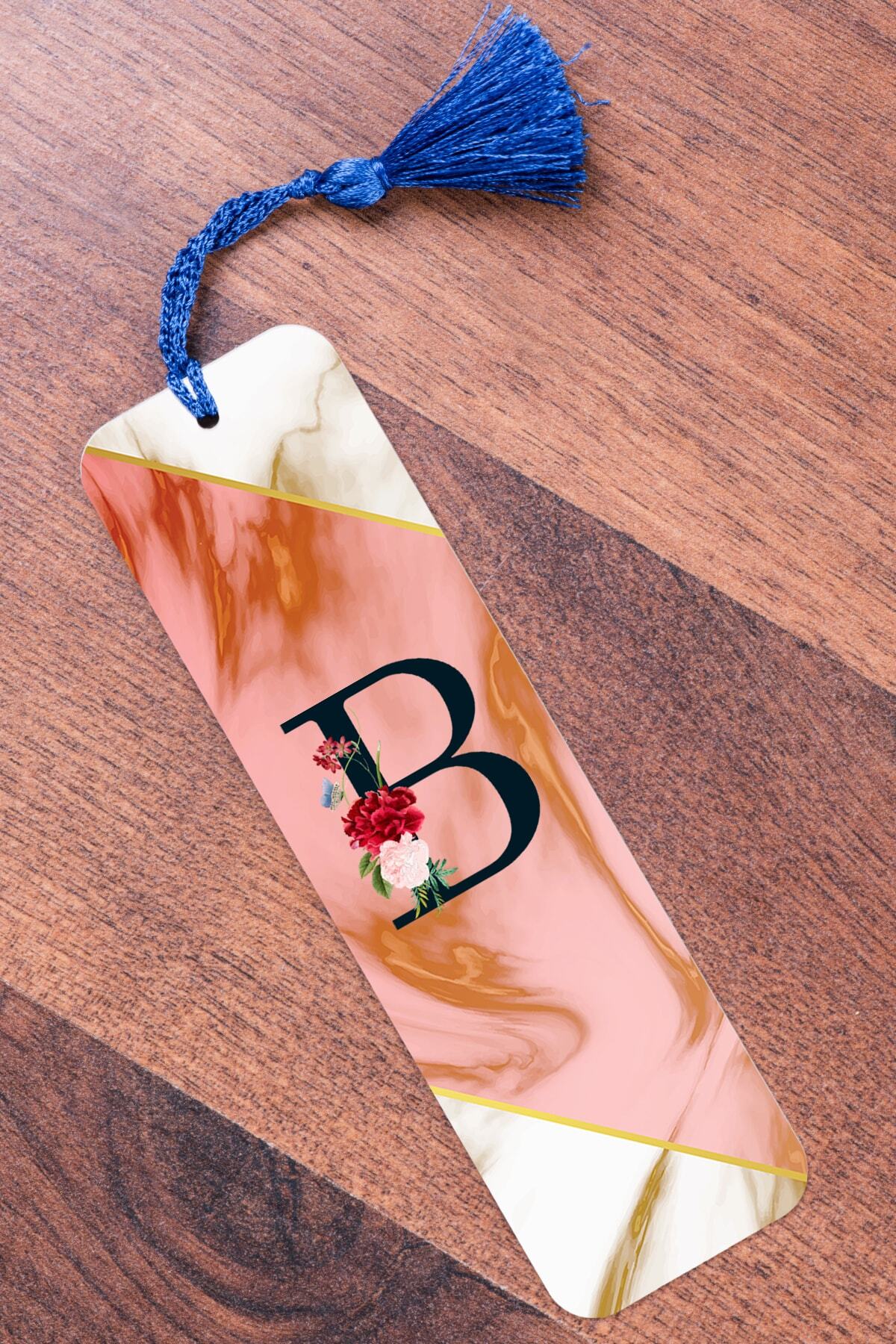 Procity B Harfi Pembe Mermer Metal Kitap Ayracı