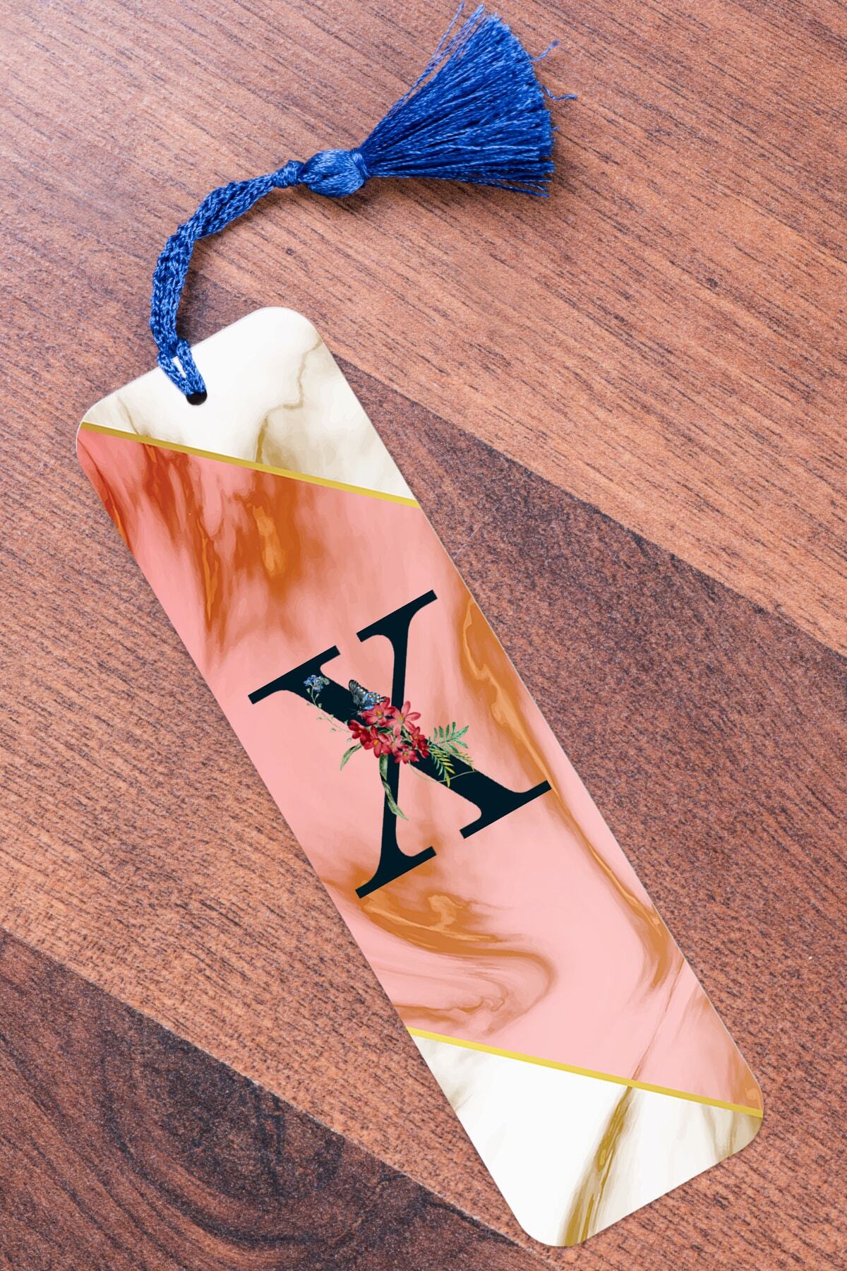 Procity X Harfi Pembe Mermer Metal Kitap Ayracı