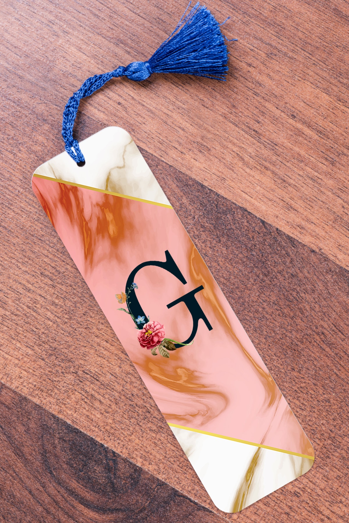 procity G Harfi Pembe Mermer Metal Kitap Ayracı