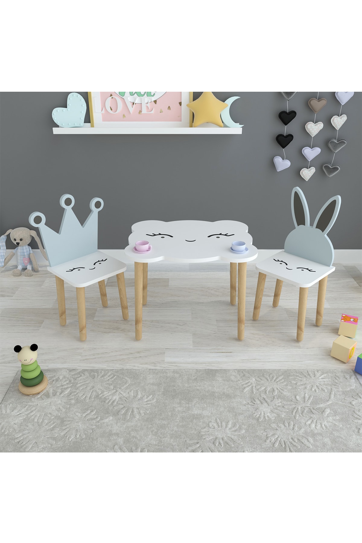 ADKPİETRO Adk2555 Mavi Bulut Masa + Sandalye Takımı